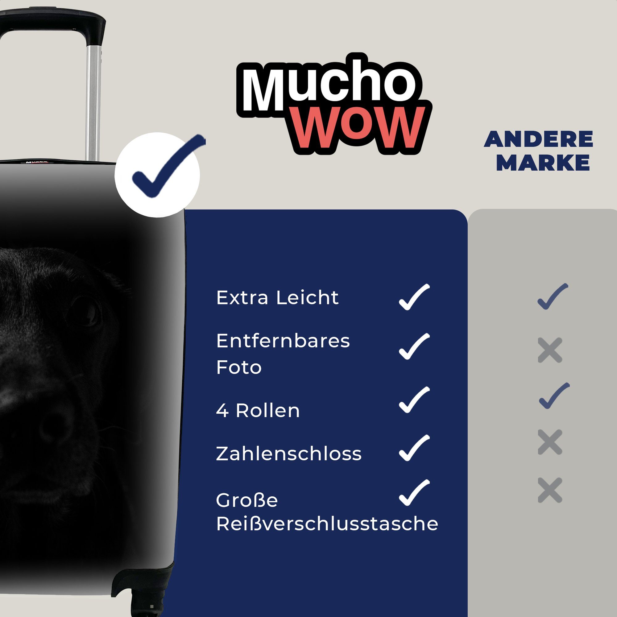 MuchoWow Handgepäckkoffer Schwarz, - Reisetasche für rollen, Reisekoffer mit Ferien, Trolley, Handgepäck 4 Rollen, Haustier Hund 