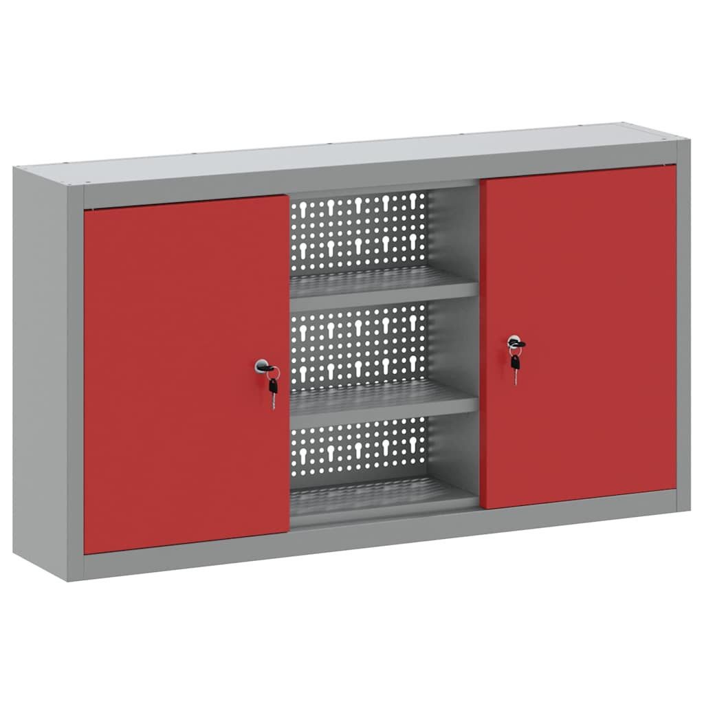 vidaXL Werkzeugbox Werkzeugschrank mit Regal Rot und Grau 100 x 20 x 55 cm Stahl (1 St)