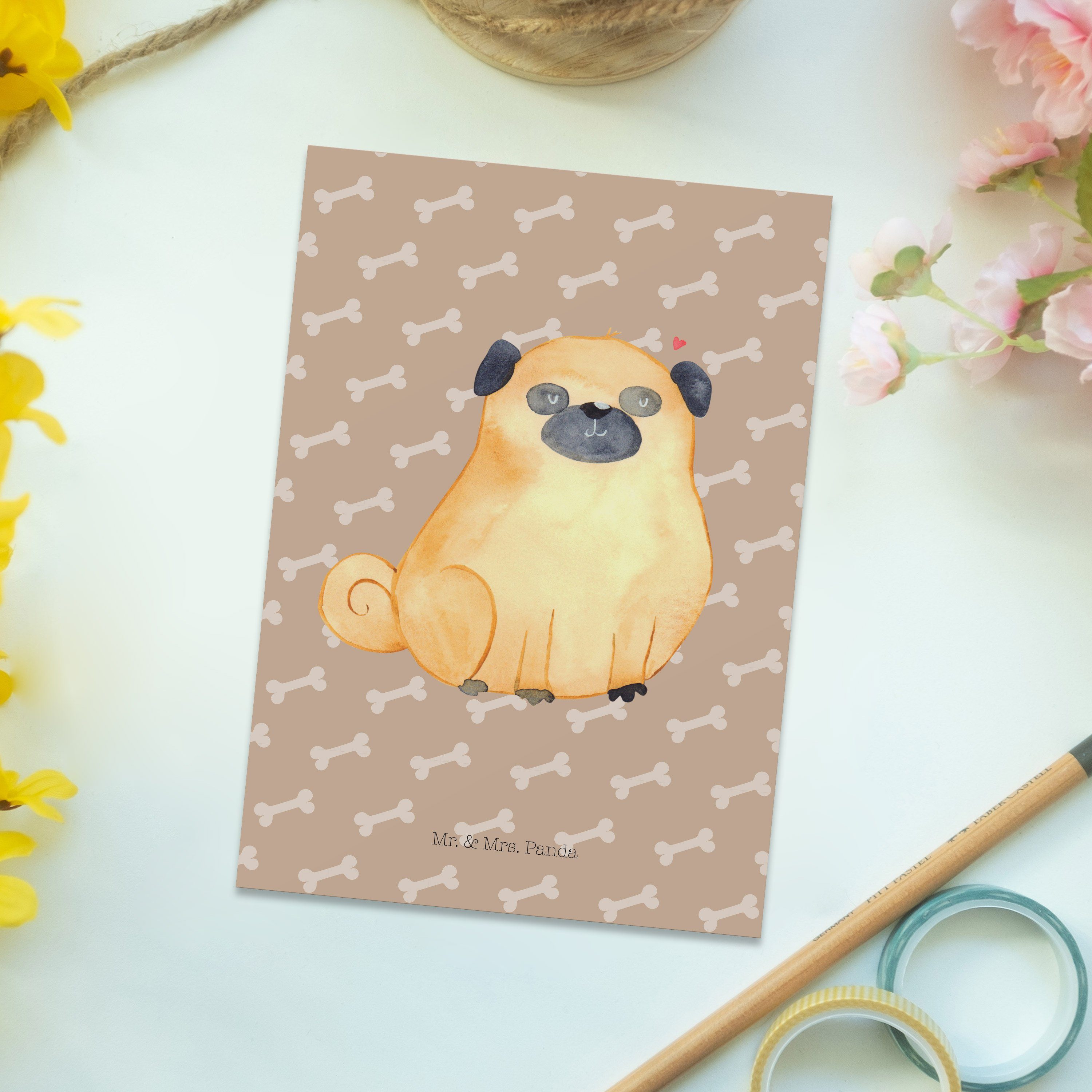 Liebe Mops Hundeliebe, Postkarte - & Mrs. Einladung, Mr. Panda - Haustier, Geschenk, Hundeglück