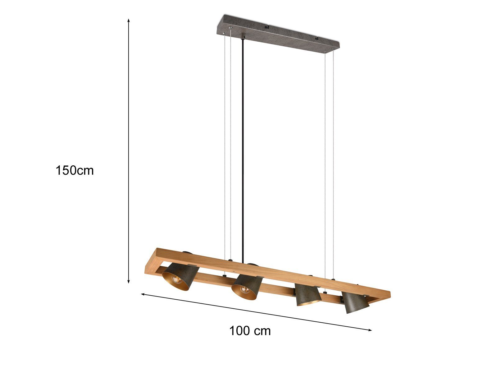 TRIO Leuchten LED Pendelleuchte mit Holz 4 Lampenschirme schwenkbar, dimmbar, LED wechselbar, Warmweiß, Breite 100cm Holzlampe ausgefallen Esstischlampe hängend – Bild 4 von 5