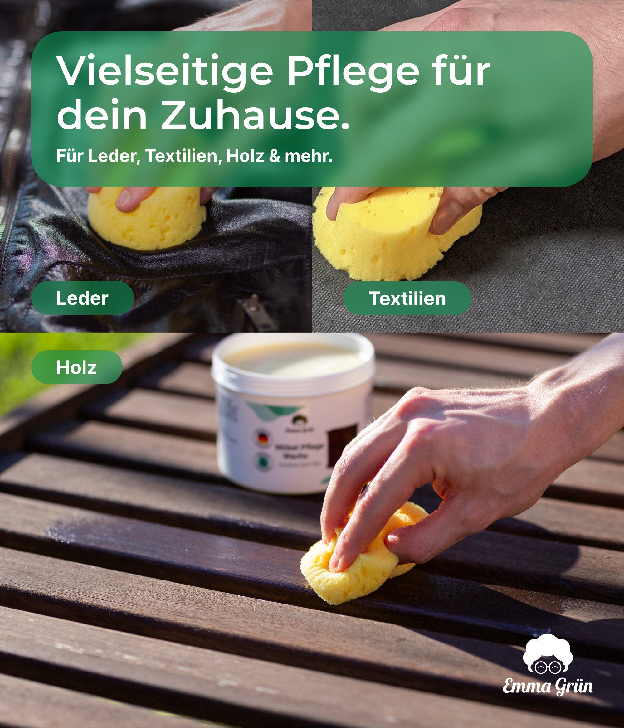 Emma Grün Polierschwamm Set, (3 St), wie­der­ver­wend­bar & auswaschbar