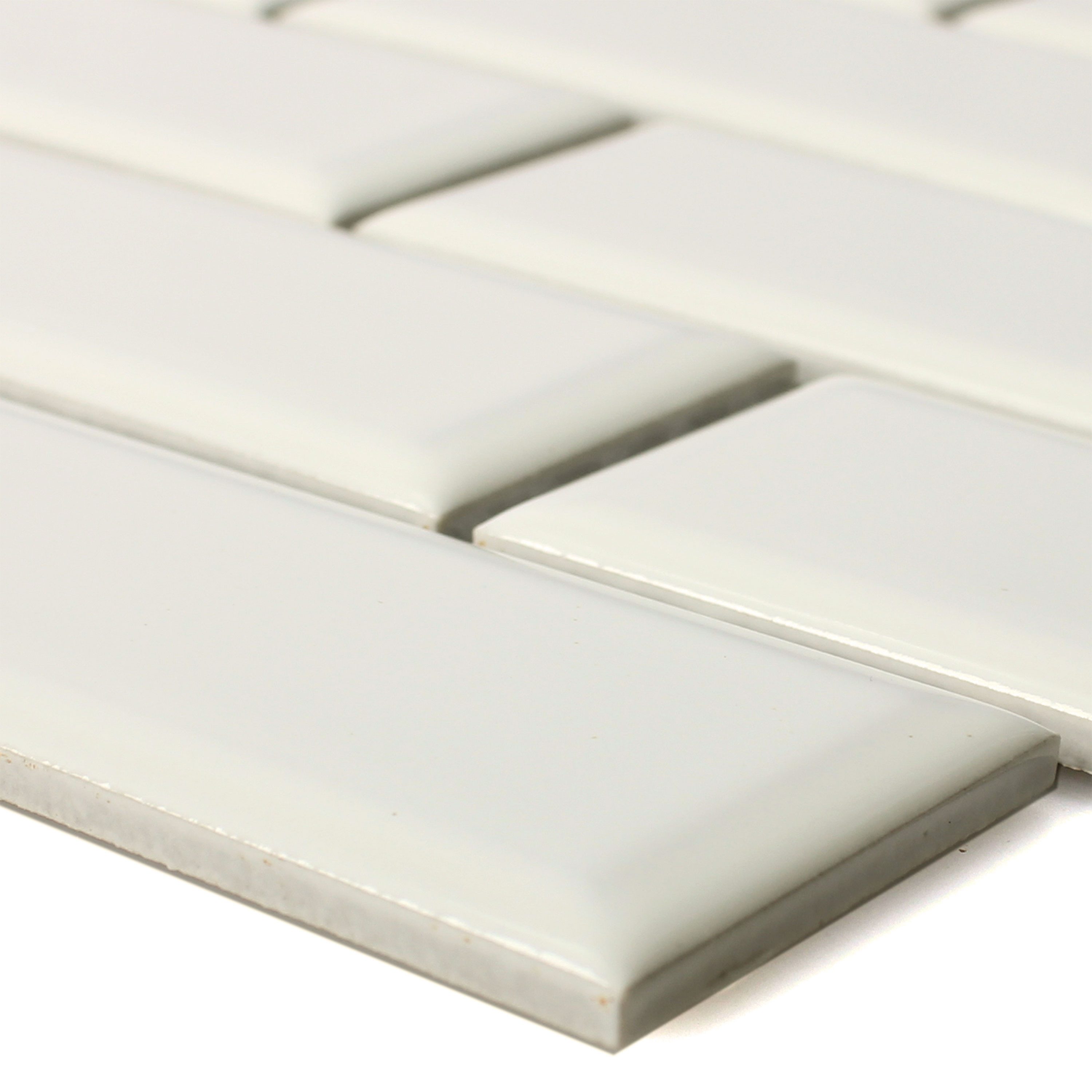 Mosafil Mosaikfliesen Keramik Mosaikfliesen Venturia Metro Facette Elfenbein, Keramik 29.100x29.600, weiß-elfenbein, Verlegefertig auf ein Netz geklebt - Frostsicher - Wasserfest