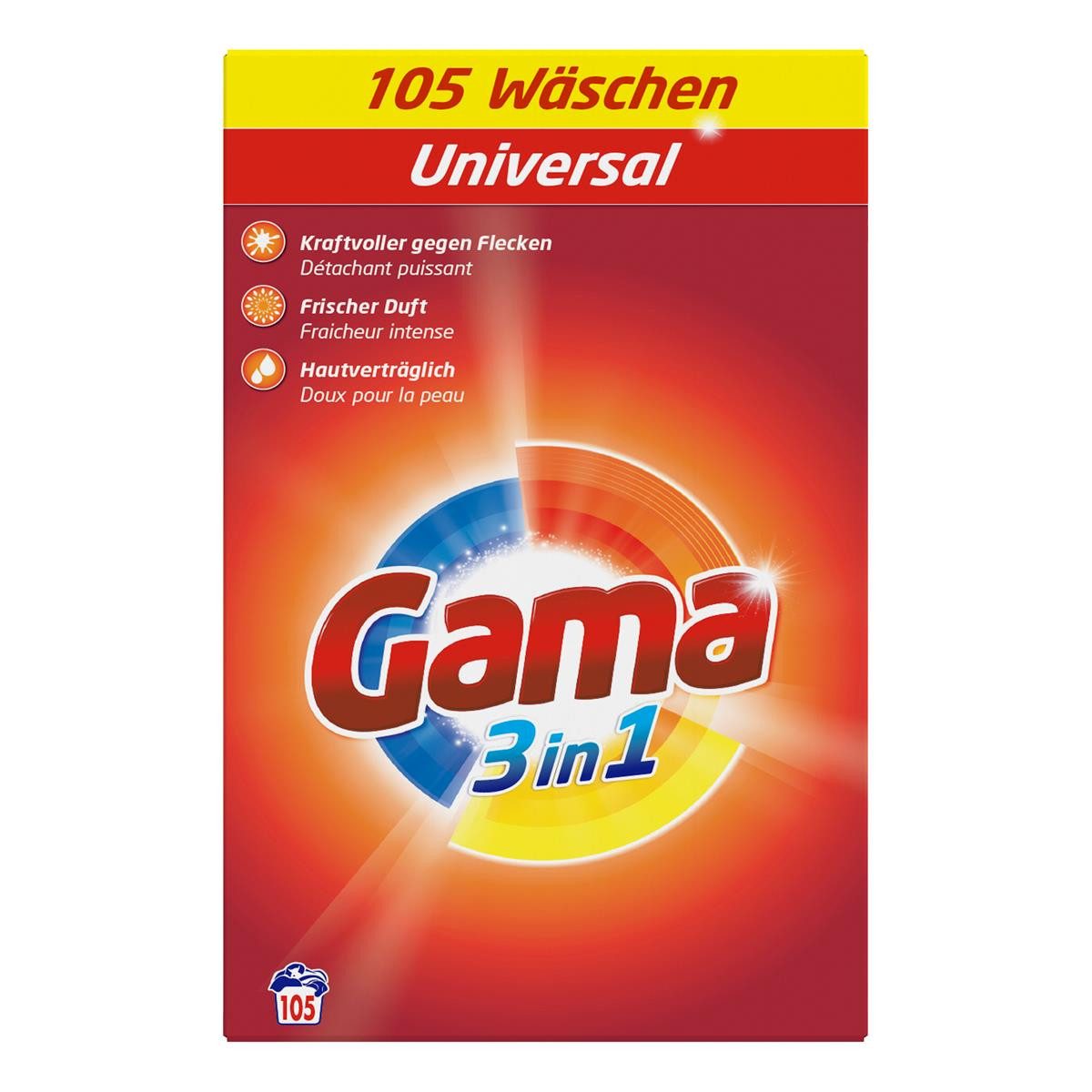 GAMA Gama Waschpulver Universal 3in1 für 105 WL Waschmittel 6,3kg (1er Pack Vollwaschmittel