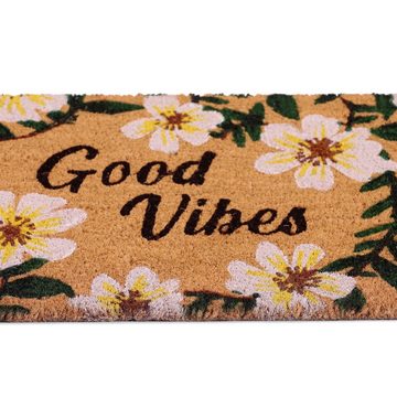 Fußmatte Kokos Fußmatte Blumen "Good Vibes", relaxdays, Höhe: 20 mm