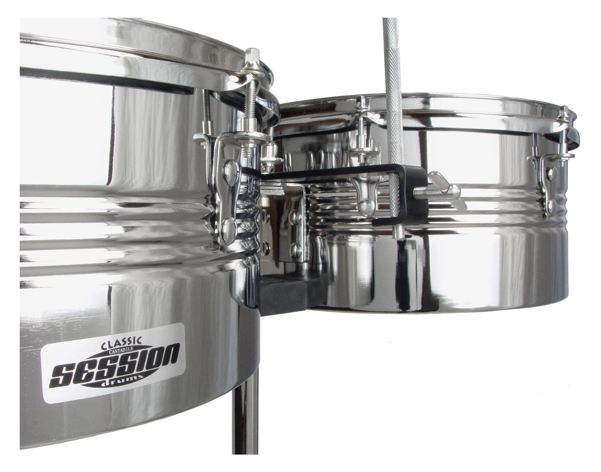 XDrum Timbale Timbales Set inkl. Cowbell, 3-St., Inklusive Dämpferset, Stativ und Timbale-Sticks, Kessel aus Edelstahl, Hochwertige Felle