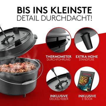 Amandi Feuertopf BBQ Dutch Oven Set [7L] – Eingebrannter Feuertopf aus Gusseisen, Gusseisen, Eingebrannt