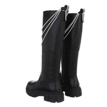 Ital-Design Damen Bikerschuhe Biker Plateaustiefel Blockabsatz Western- & Bikerstiefel in Schwarz