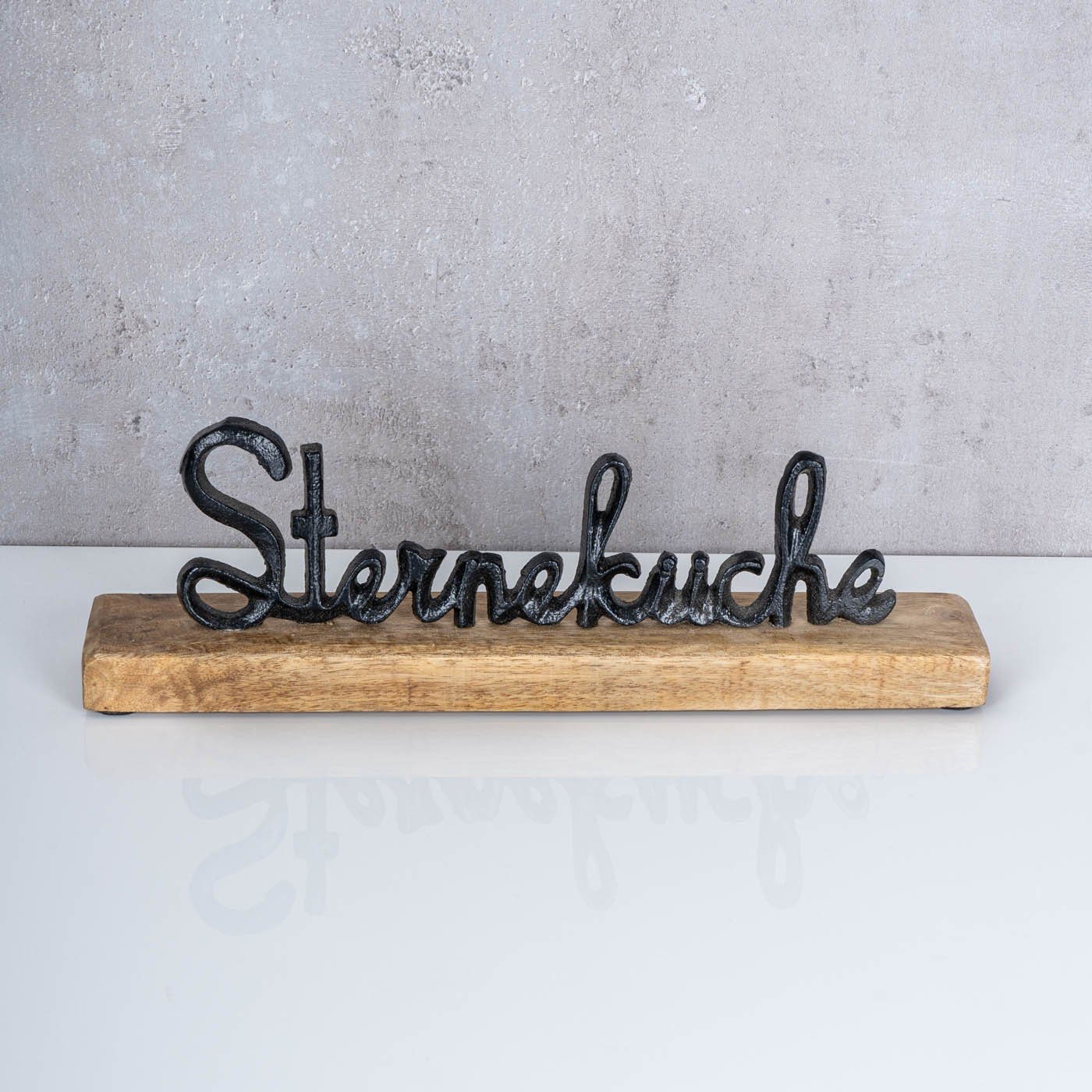 Levandeo® Deko-Schriftzug, Schriftzug Sterneküche L30cm Metall Schwarz Mango Holz Tischdeko