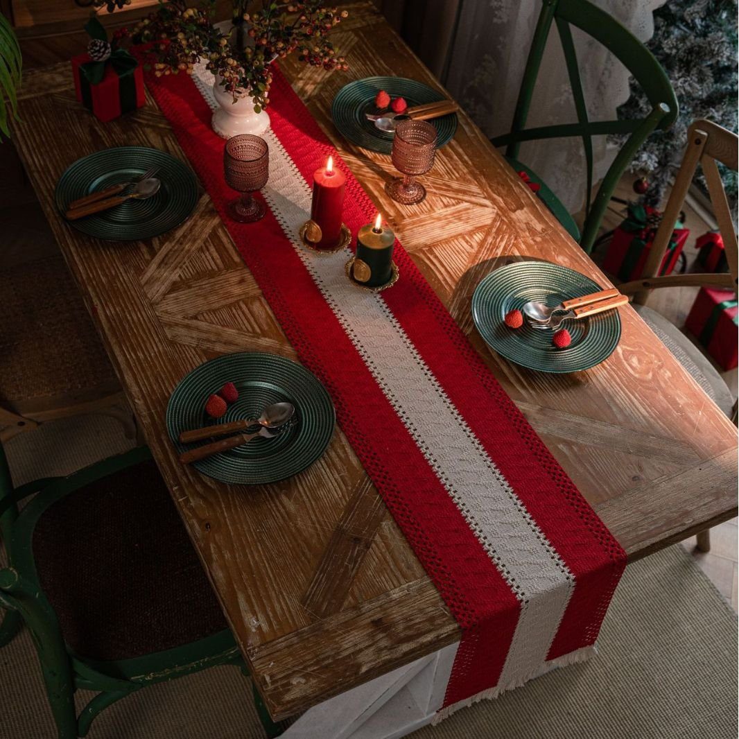 FELIXLEO Tischläufer Tischläufer Einfach mit Quaste Küche Rot Heim für 30x180cm Hochzeit