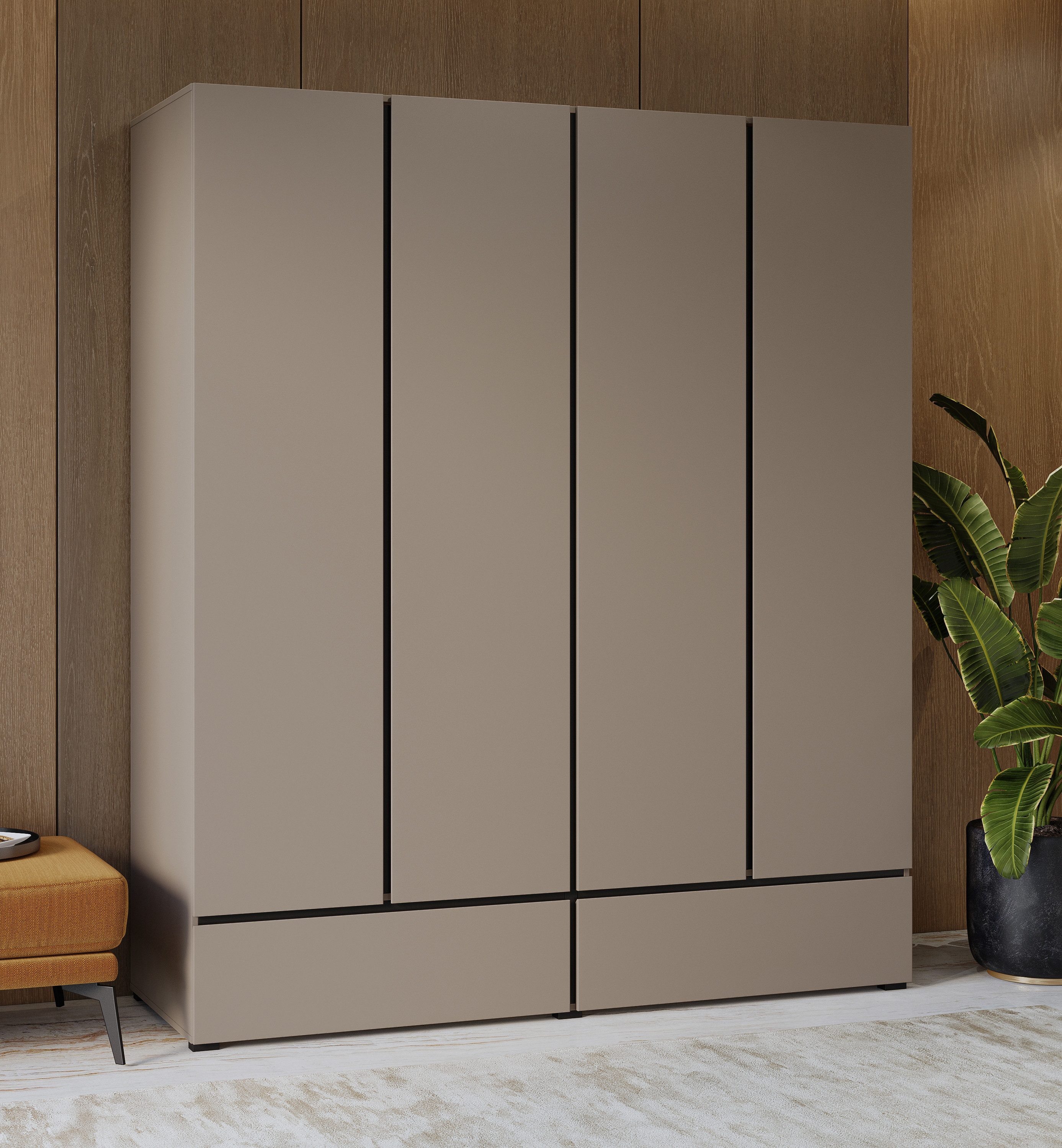 OTTO home Kleiderschrank Cross, moderner griffloser Kleiderschrank Wäscheschrank mit Schublade, Garderobe, Türen