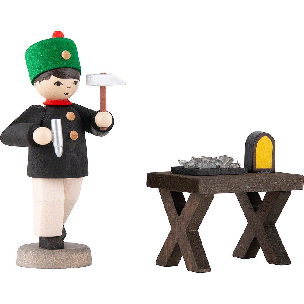ULMIK Dekofigur Bergmann mit Scheidebank gebeizt (7cm) von ULMIK