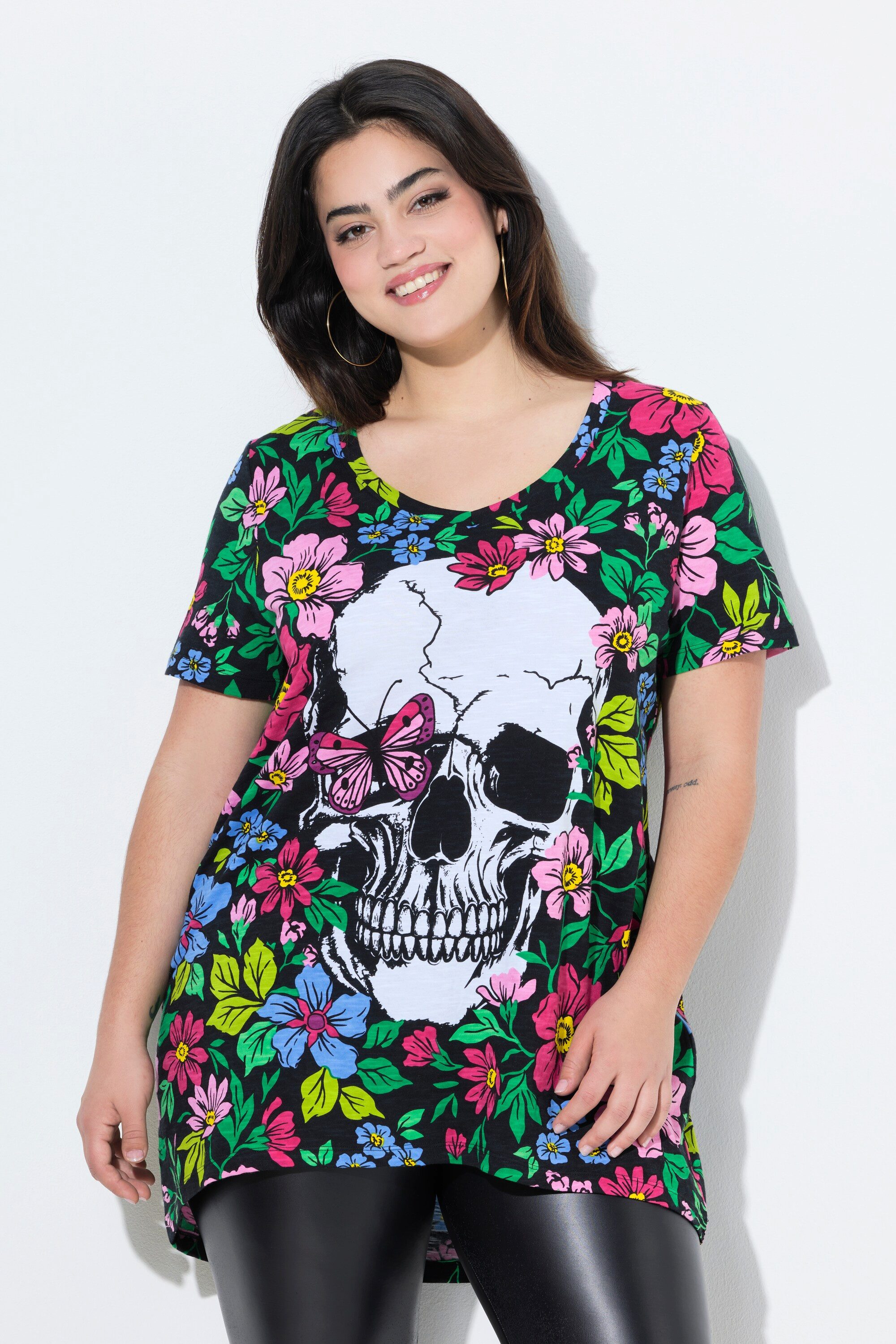 Angel of Style T-Shirt T-Shirt Totenkopf und Blumen Halbarm günstig online kaufen