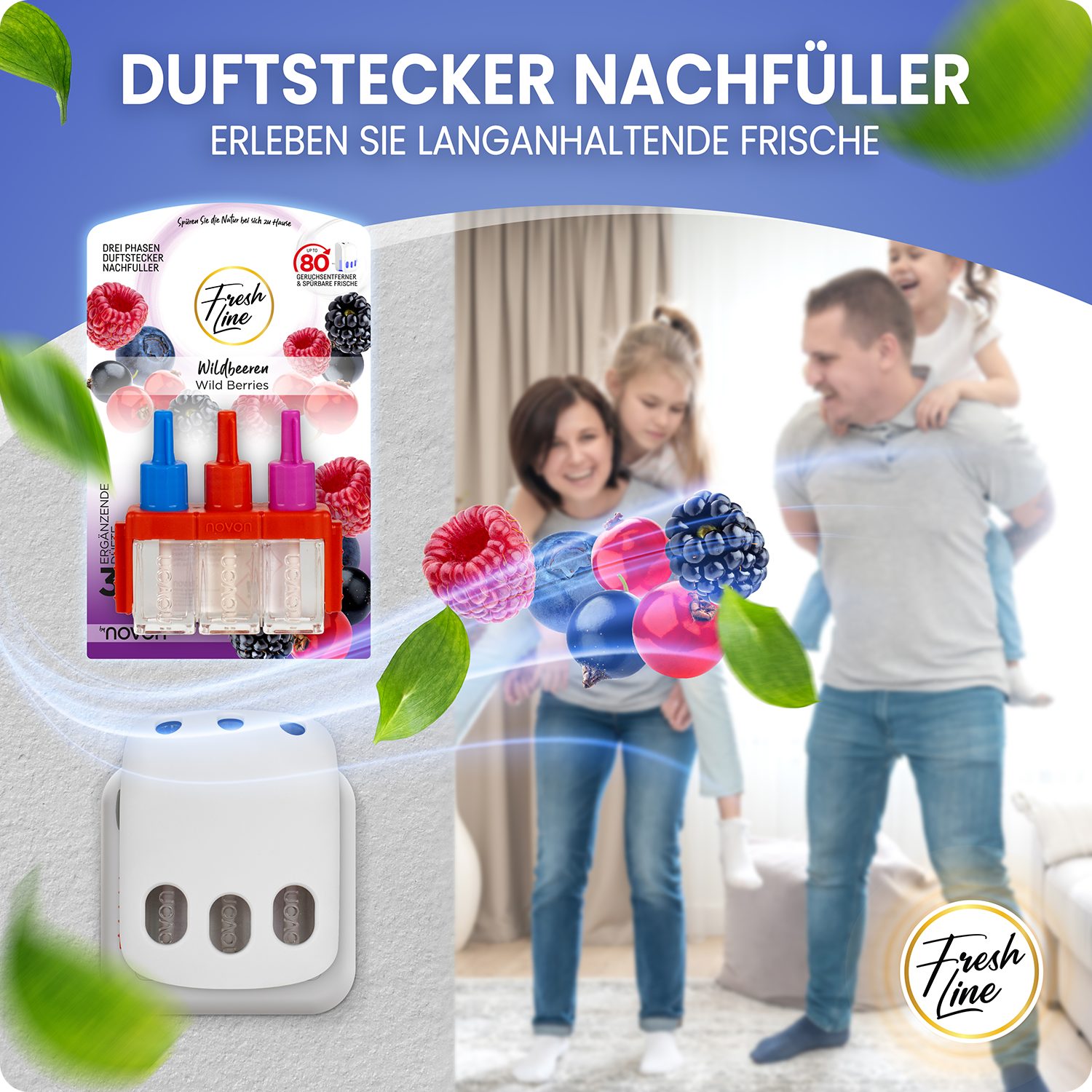 Fresh Line Raumduft Nachfüllflakons – 3-Phasen-System, 3 x 7 ml, Geeignet für elektrische Duftstecker – für Wohnräume und Büro