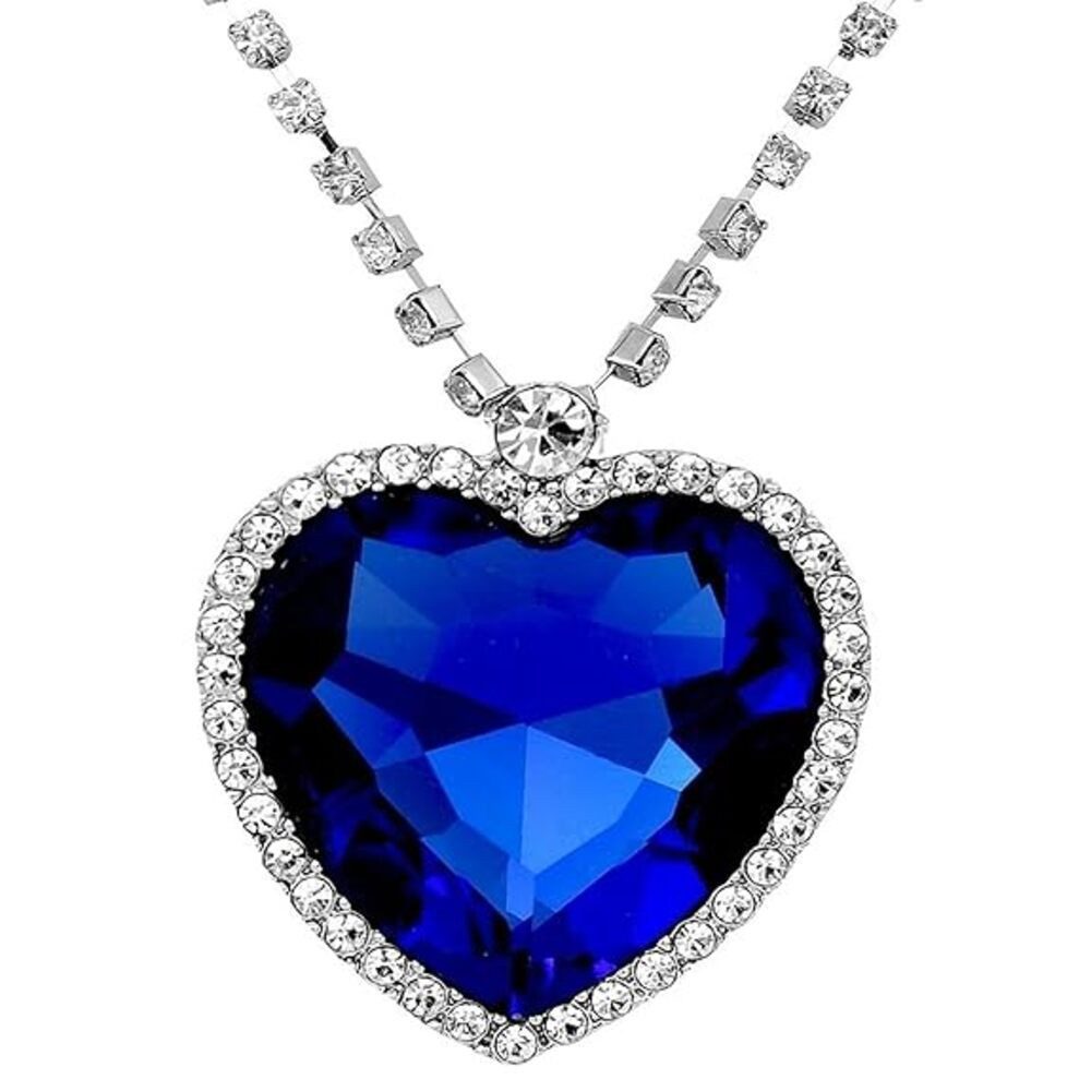 YouBella Кулоны Crystal Heart Titanic Halskette Für Frauen & Mädchen Schmuck Set (Wunderschöner herzförmiger Anhänger, Am besten zum Verschenken, Hautverträglich), Versilbert, Mode-Anhänger, Perfekt für alle Anlässe