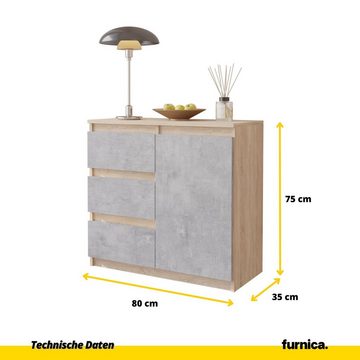 Furnica Kommode MIKEL, 3 Schubladen und 1 Tür - Sonoma Eiche H75cm B80cm T35cm (1 St)