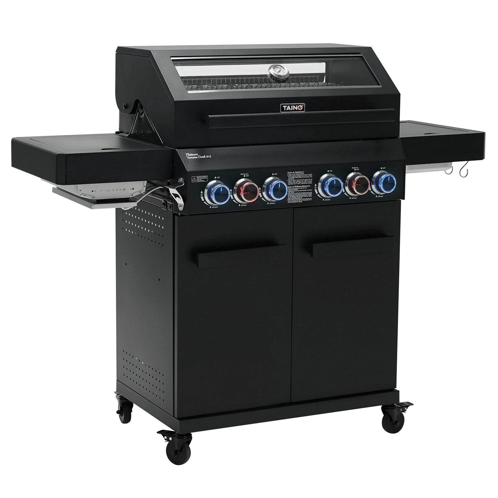 TAINO Gasgrill, PLATINUM YAMARA DARK 4+2, Gusseisenrost, Backburner, Sear-Brenner
