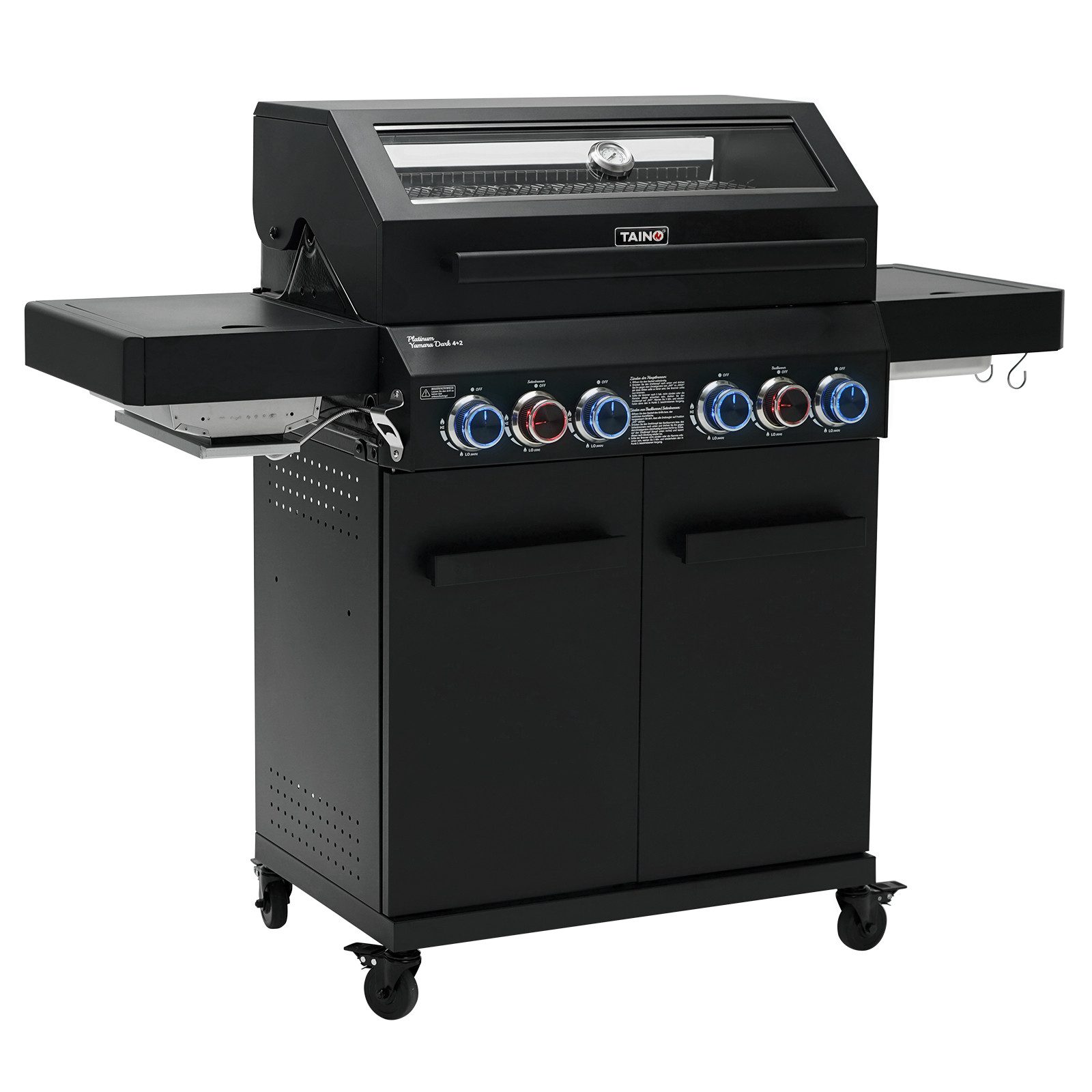 TAINO Gasgrill PLATINUM, YAMARA DARK 4+2, Gusseisenrost, Backburner, Sear-Brenner