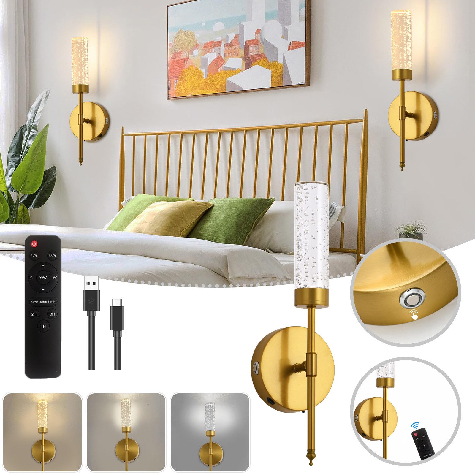 Jibenhome Wandleuchte Kabellose LED-Wandleuchte mit Fernbedienung, günstig online kaufen