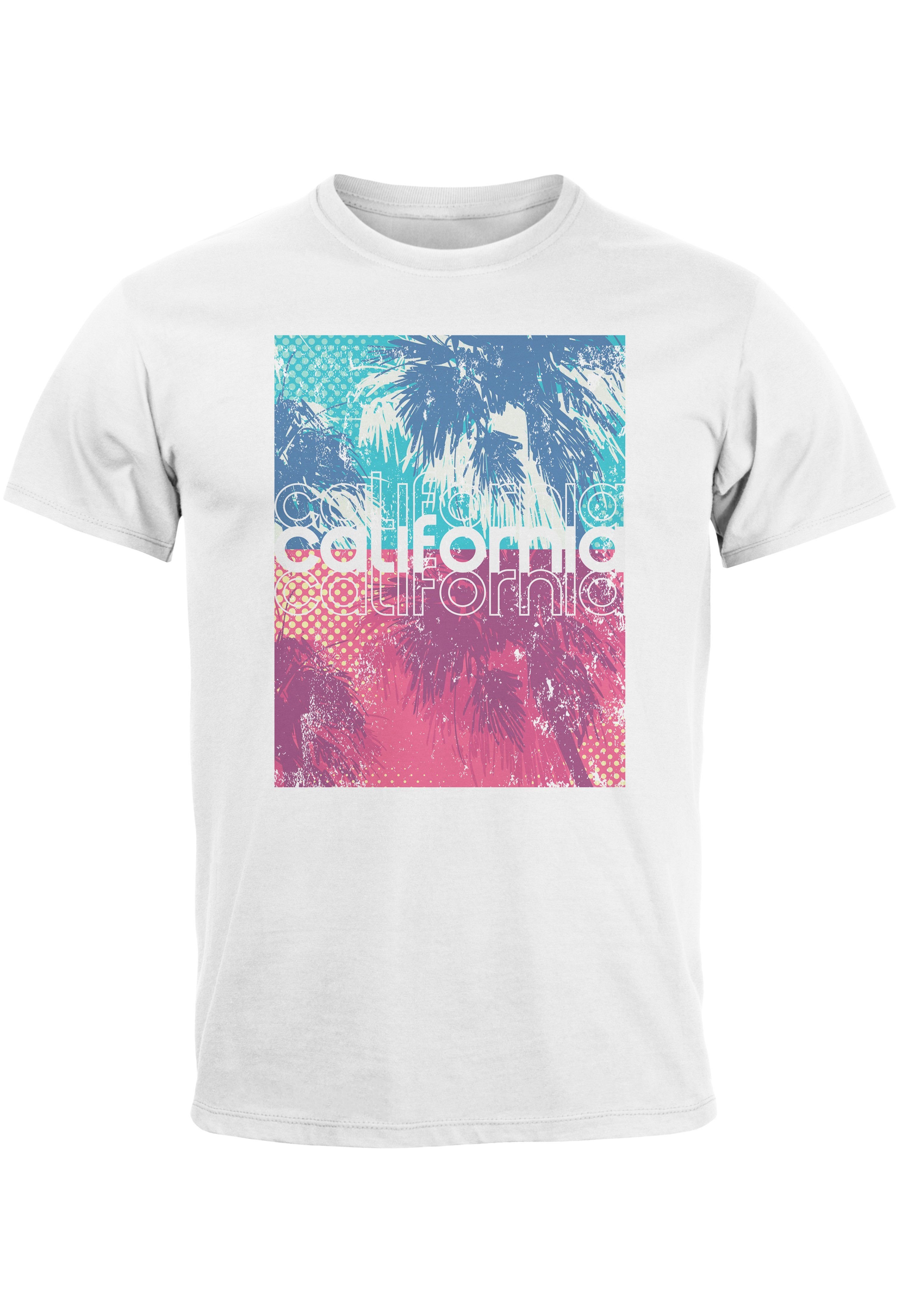 Neverless Print-Shirt Herren T-Shirt Top California Palmen Sommer Foto Print Aufdruck Abstra mit Print weiß