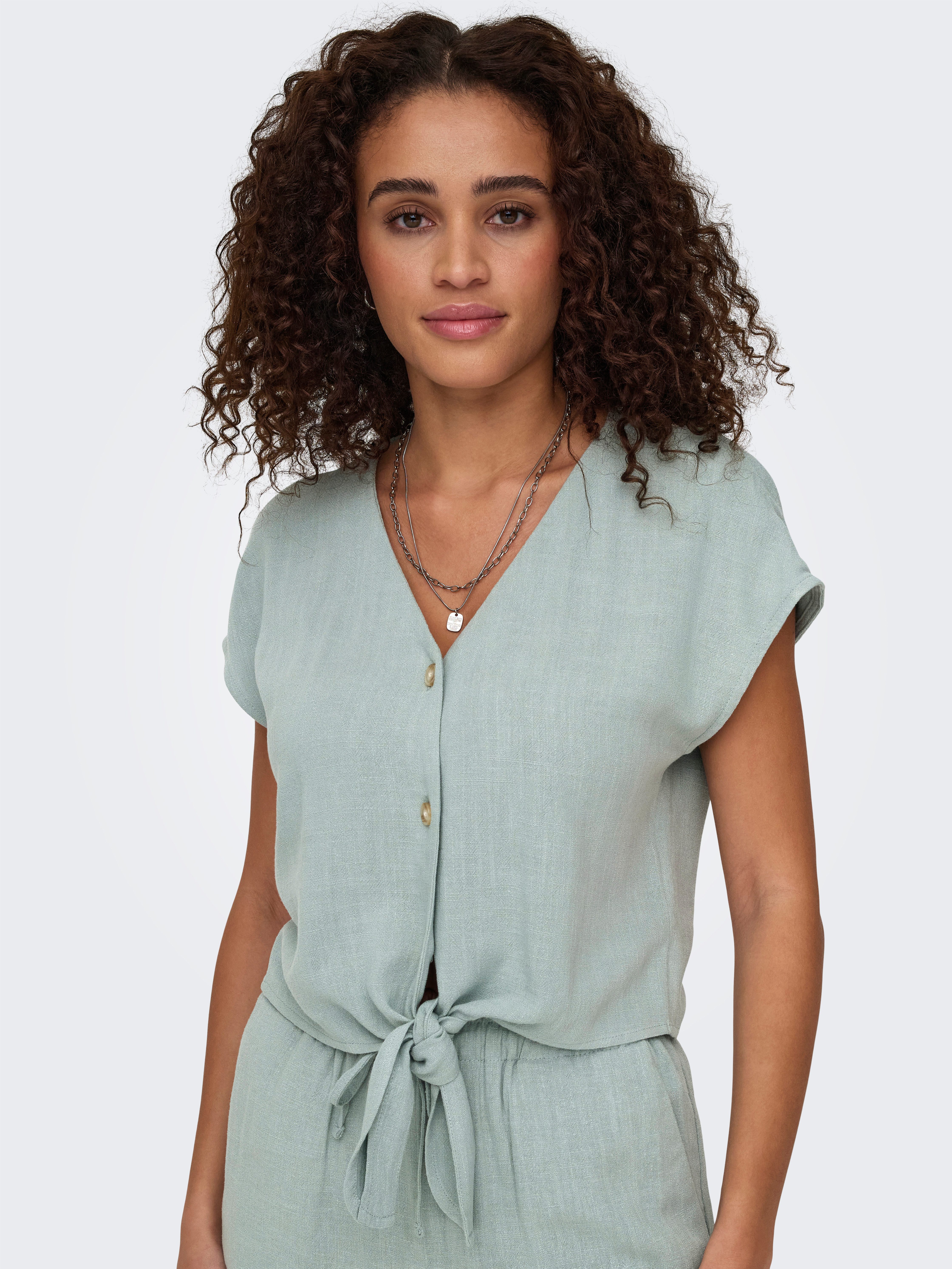 ONLY Kurzarmbluse ONLSIESTA SS KNOT LIN BL SHIRT PNT NOOS Viskosemischung, regular fit
