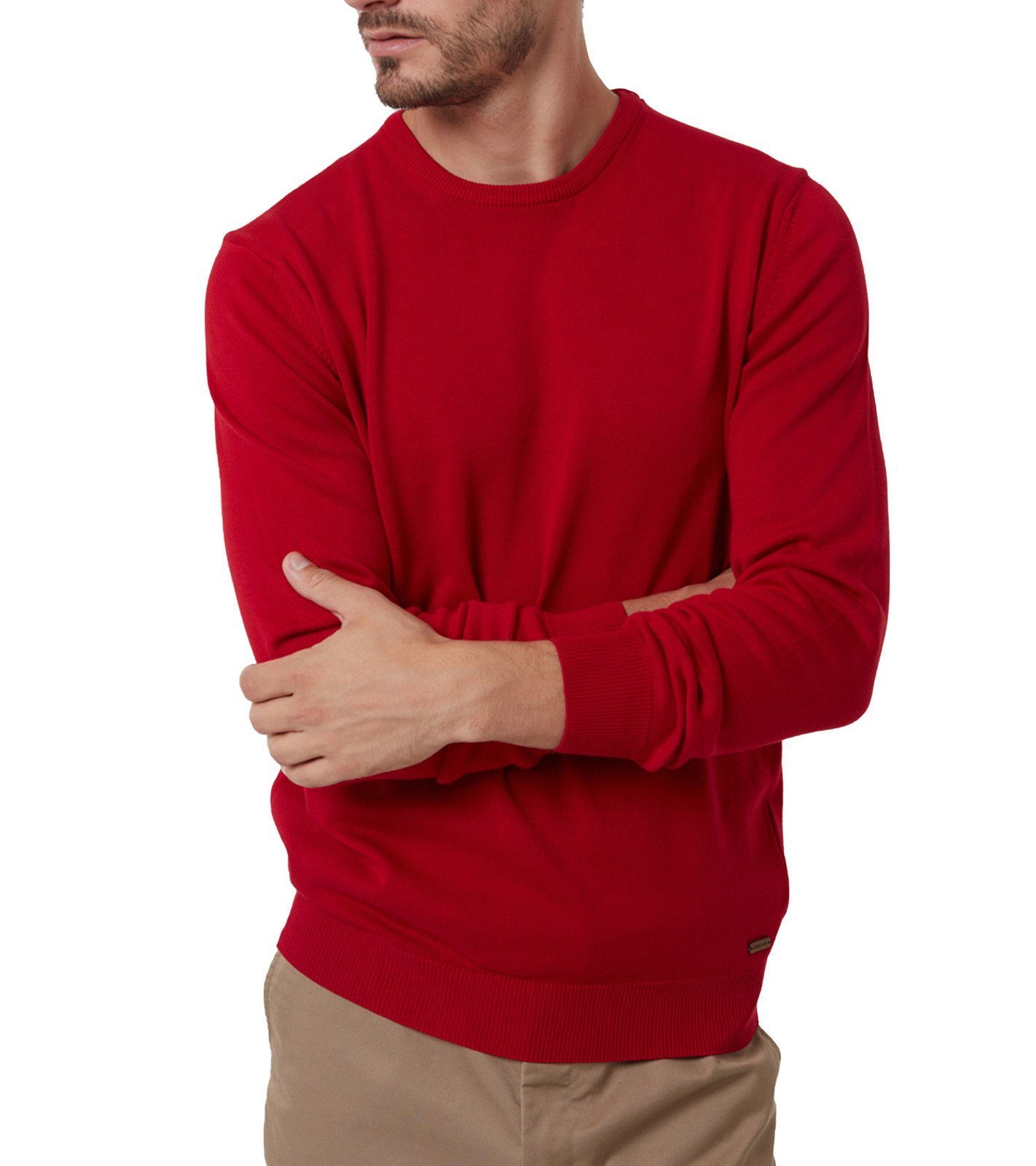 Auden Cavill Slim Strick-Pullover CAVILL Strickpullover AC19W Fit KM1035 Langarm-Pulli AUDEN Herren Martino V1981 Rundhals-Pulli Rot