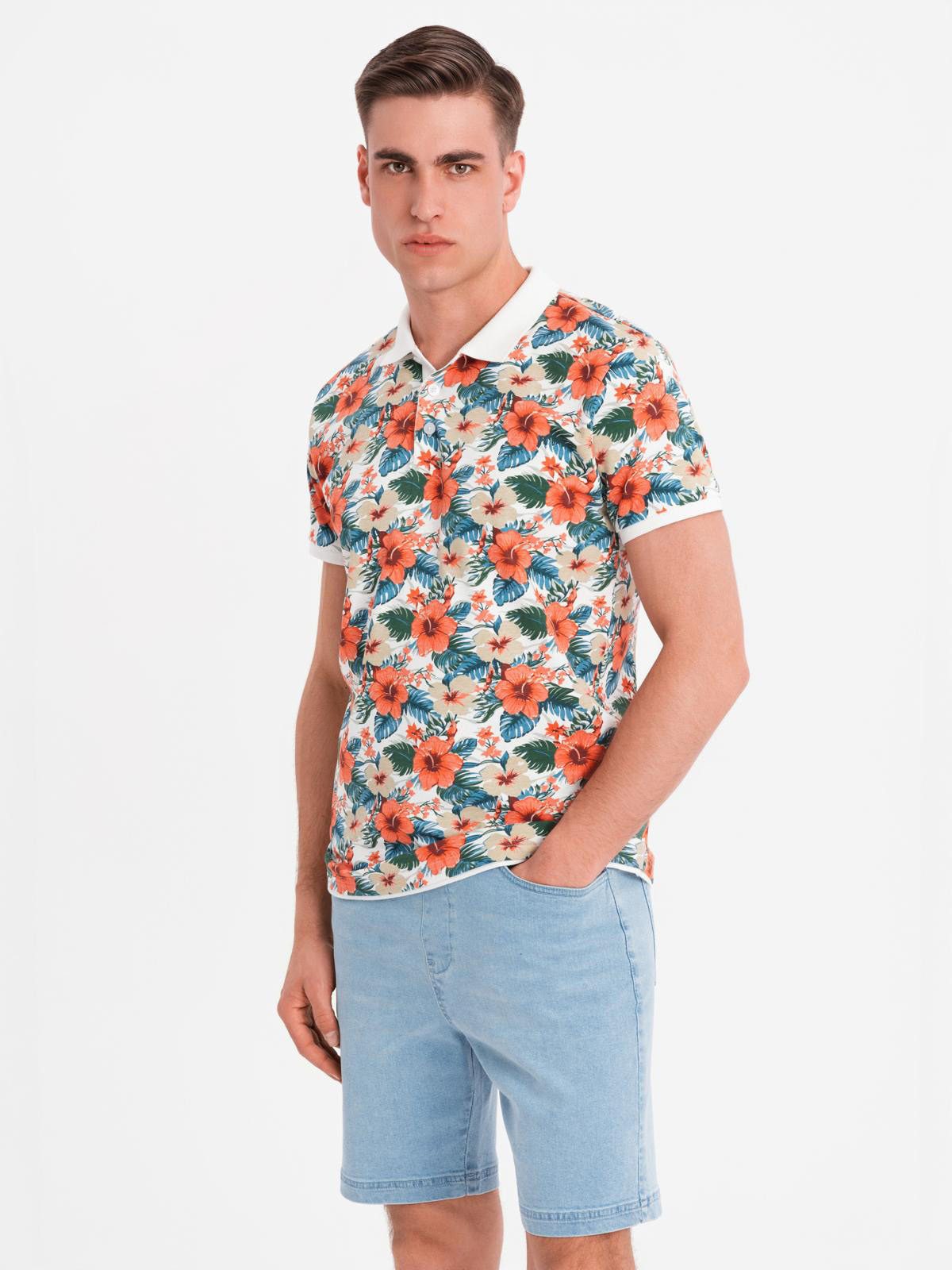OMBRE Poloshirt Poloshirt aus Baumwolle mit Blumendruck