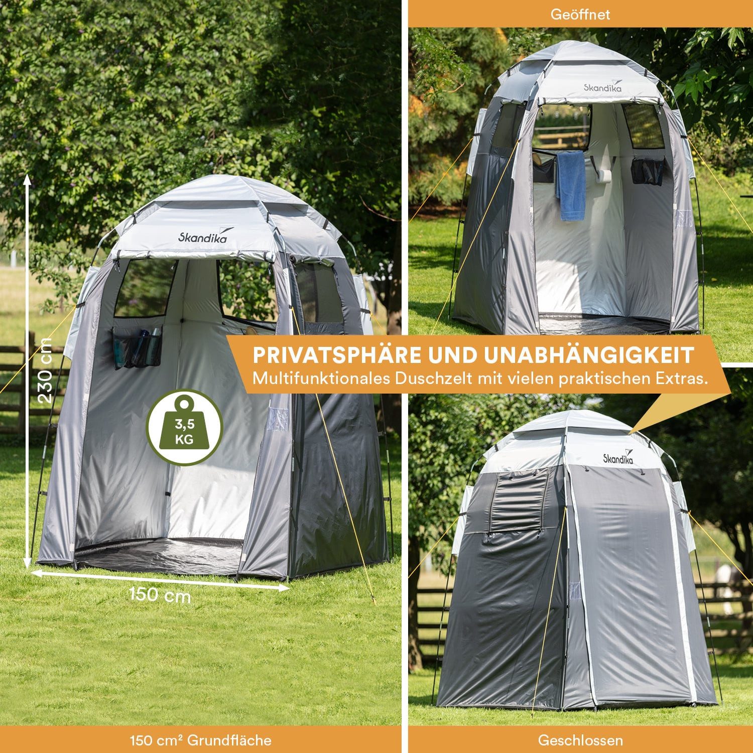 Skandika Kuppelzelt Camping Duschzelt, Umkleidezelt, Toilettenzelt, Personen: 1, 230 cm Stehhöhe, Blickdicht, separater Boden, Toilettenzelt