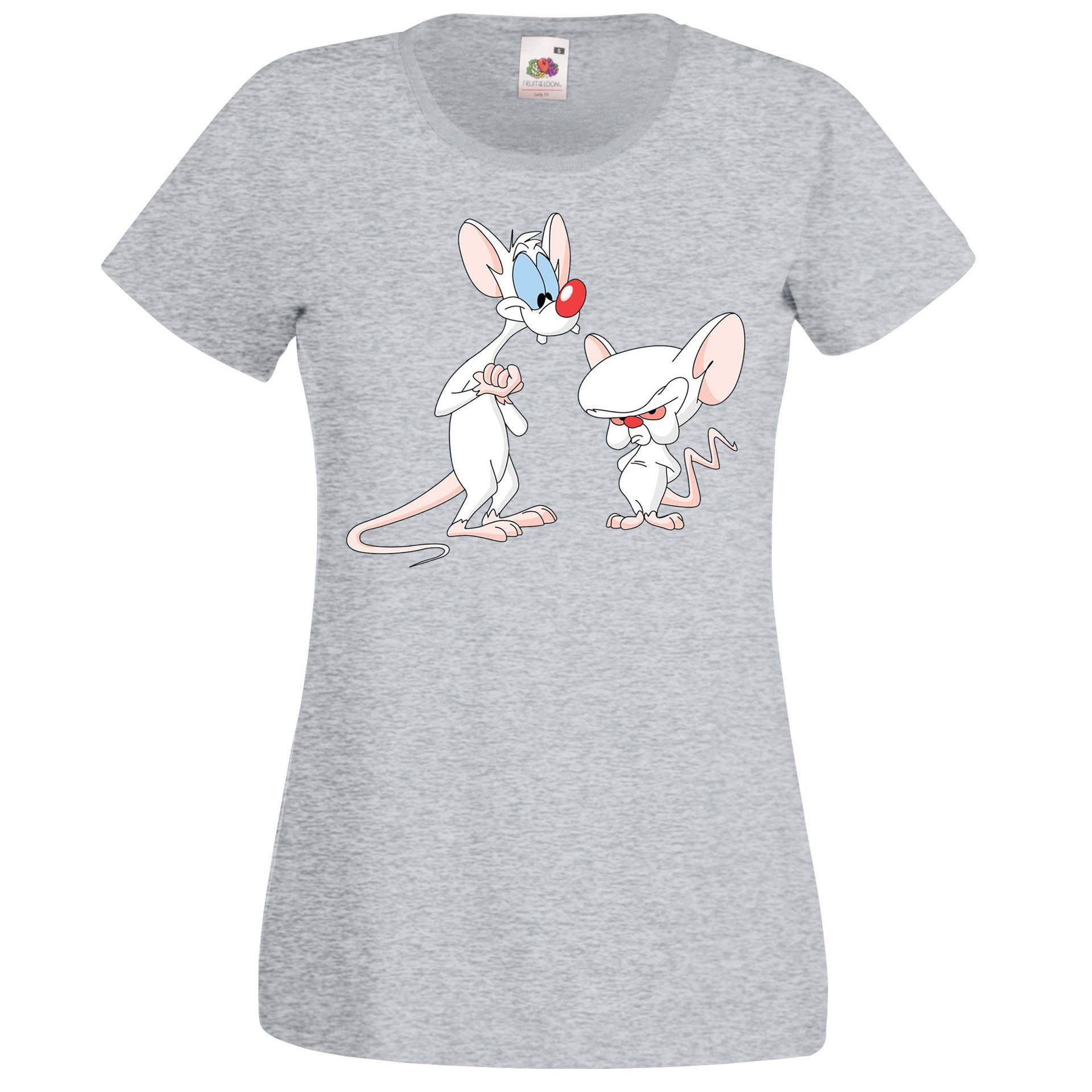 Youth Designz T-Shirt Brain und Pinky Damen T-Shirt mit modischem Print Grau | T-Shirts
