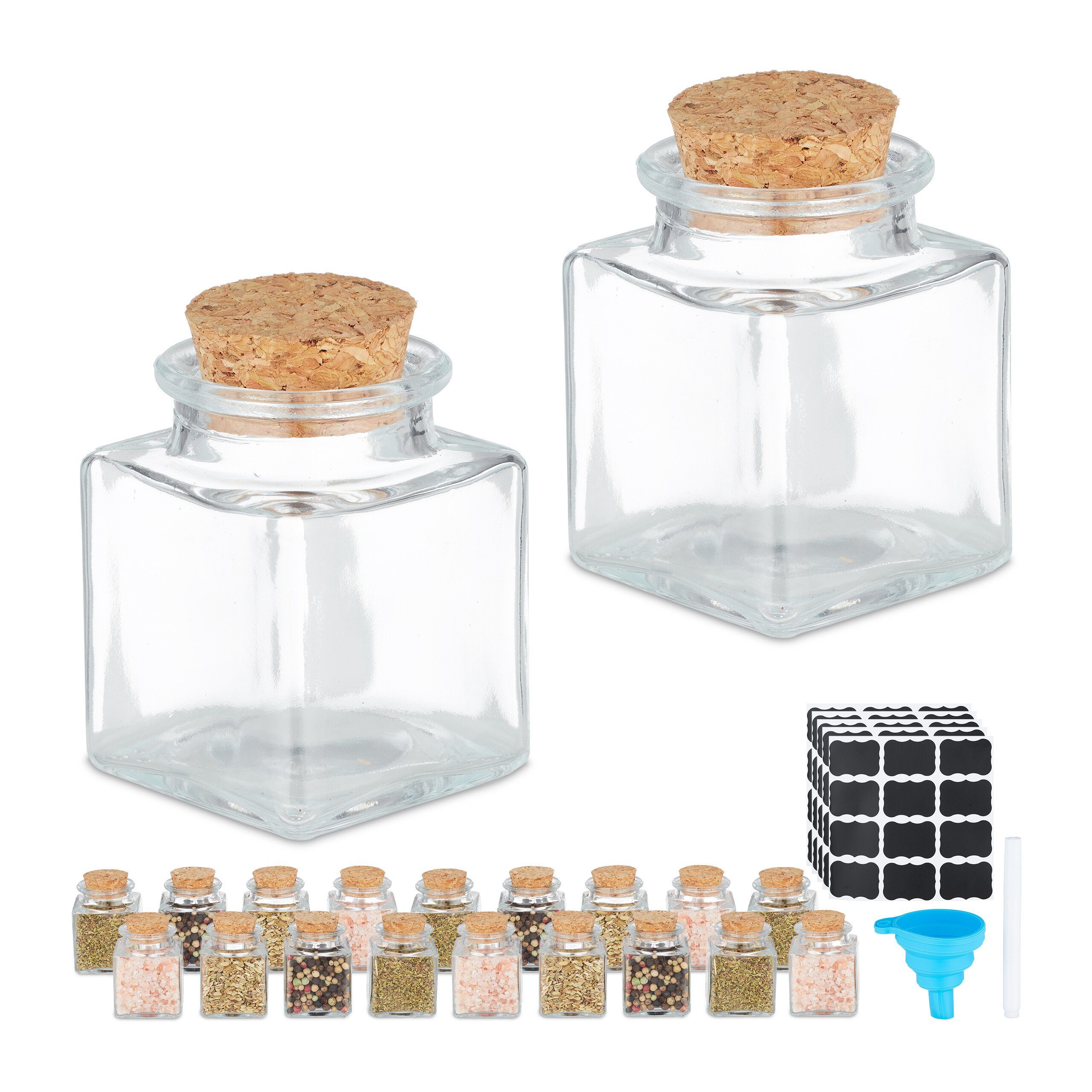 relaxdays Gewürzstreuer Gewürzgläser-Set mit Korkdeckel, (20er Set, 20-tlg), 20er Pack