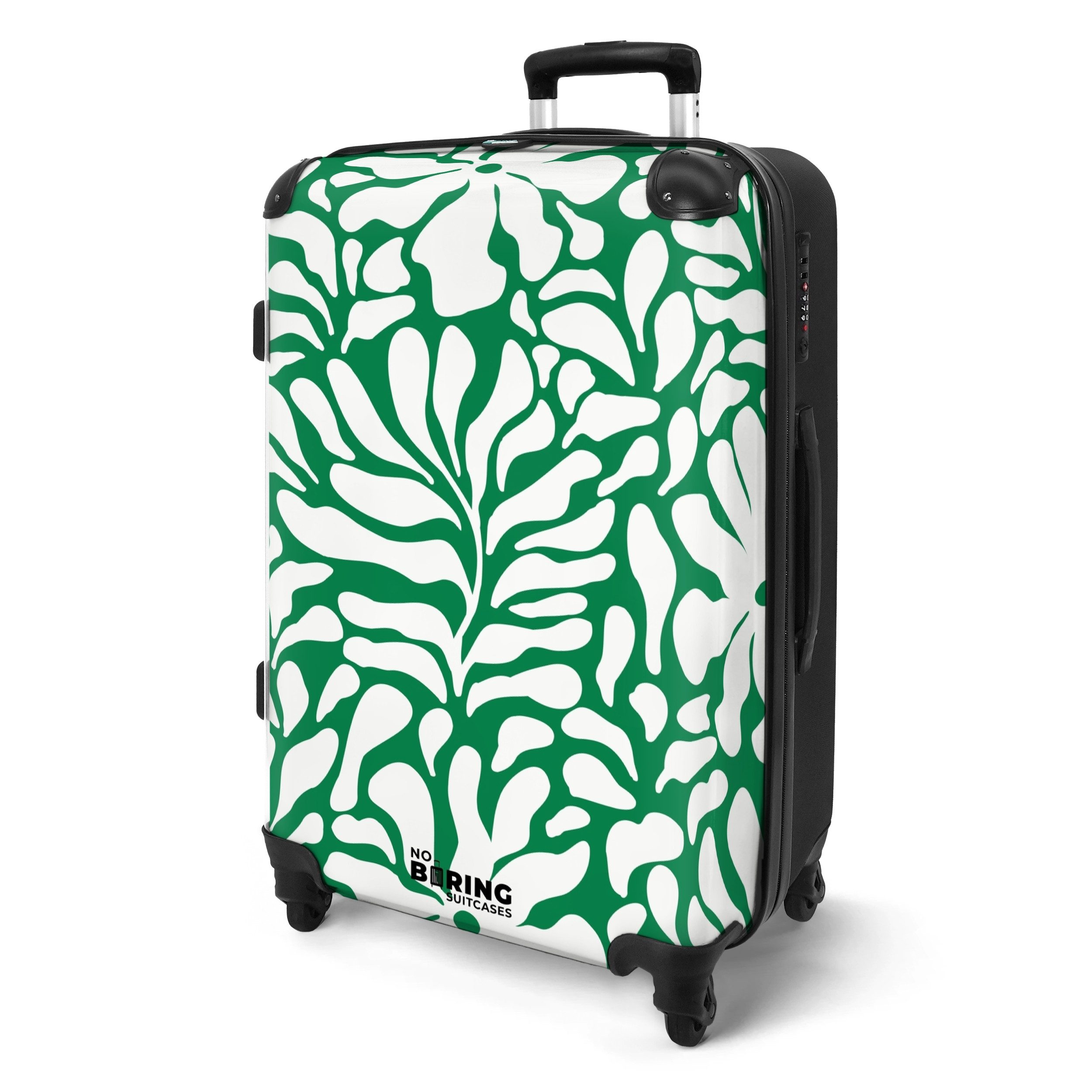 NoBoringSuitcases.com© Hartschalen-Trolley Grün mit weißem Blumendruck günstig online kaufen