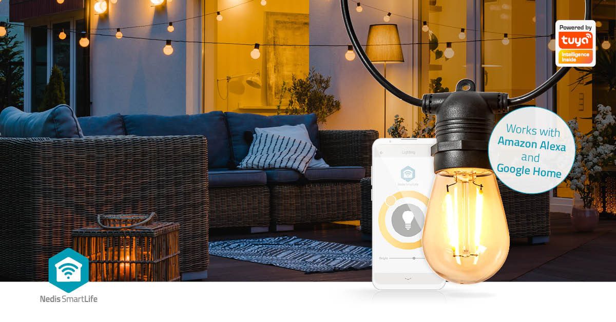 Nedis Discolicht WIFILP01F10, Wi-Fi, IP65, 8 Lichtmodi, Sprachsteuerung, für Garten und Balkon, Warmweiss, Wi-Fi, IP65, 8 Lichtmodi, Sprachsteuerung, für Garten und Balkon
