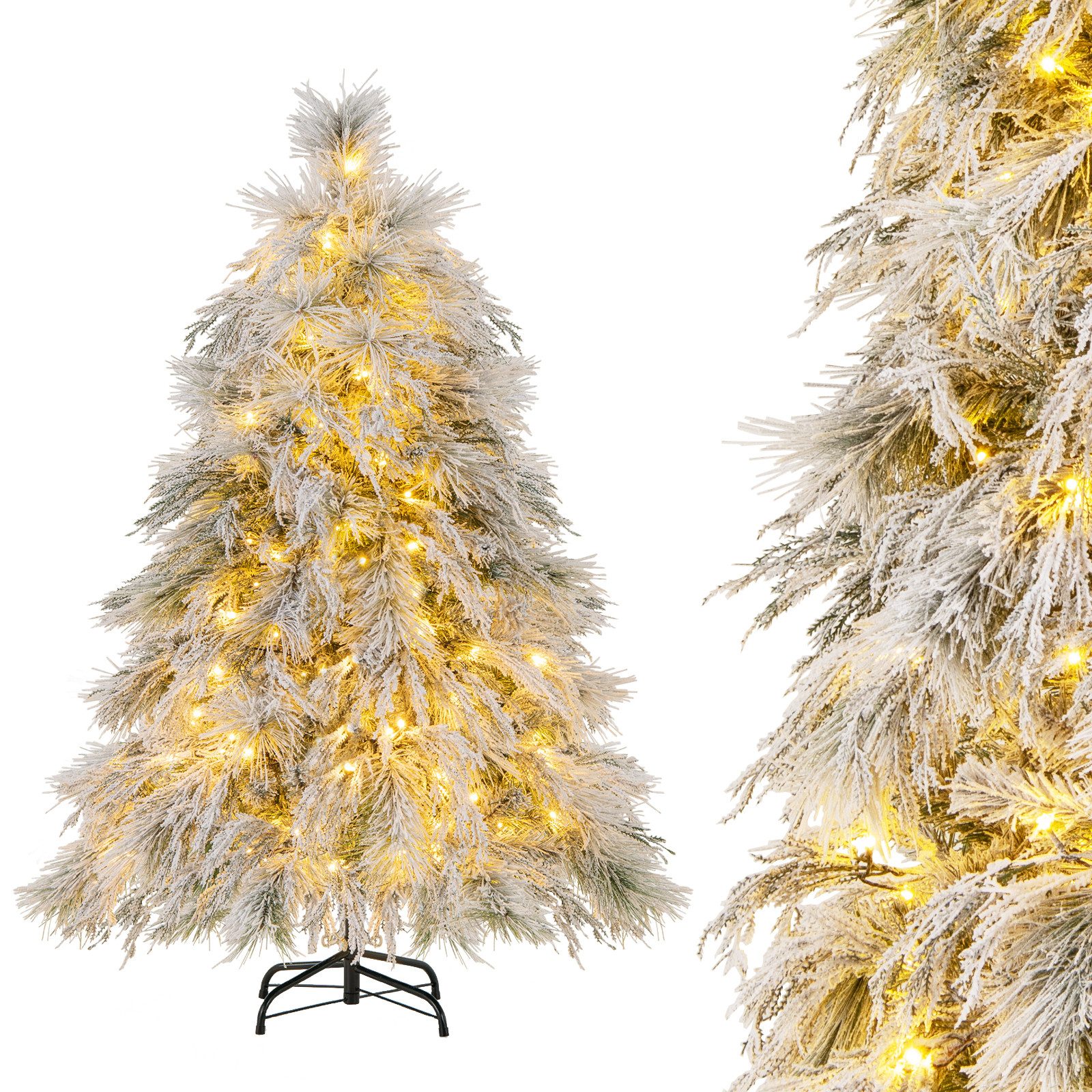 COSTWAY Künstlicher Weihnachtsbaum Tannenbaum Christbaum mit Schnee, 146cm mit 150 LEDs, 279 Spitzen & Ständer