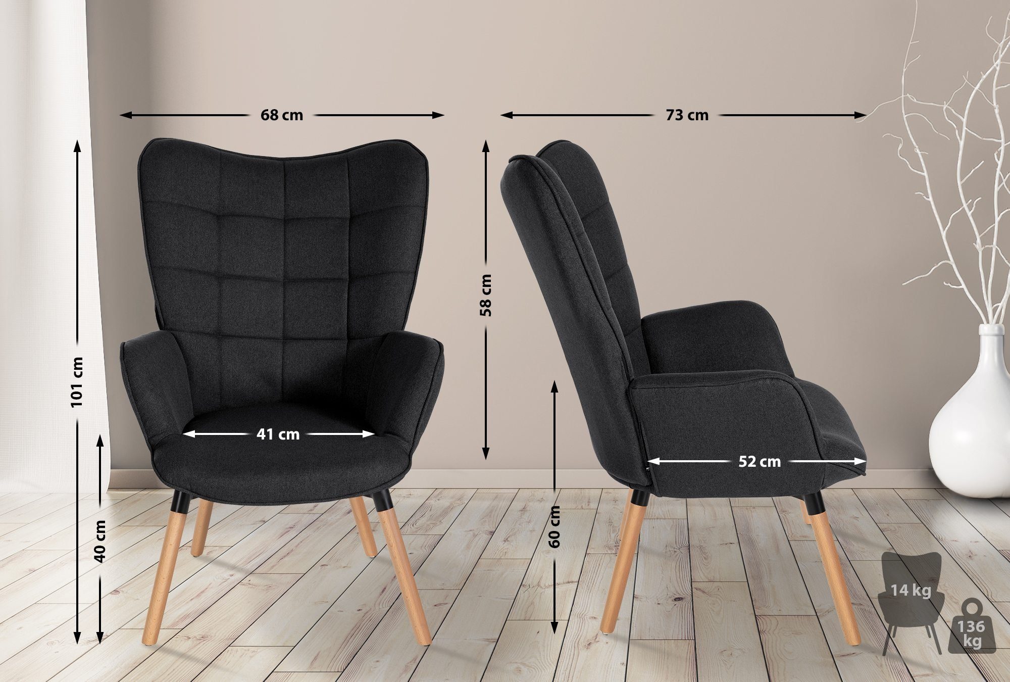 CLP Loungesessel Garding, Stuhl mit Stoff-Bezug günstig online kaufen