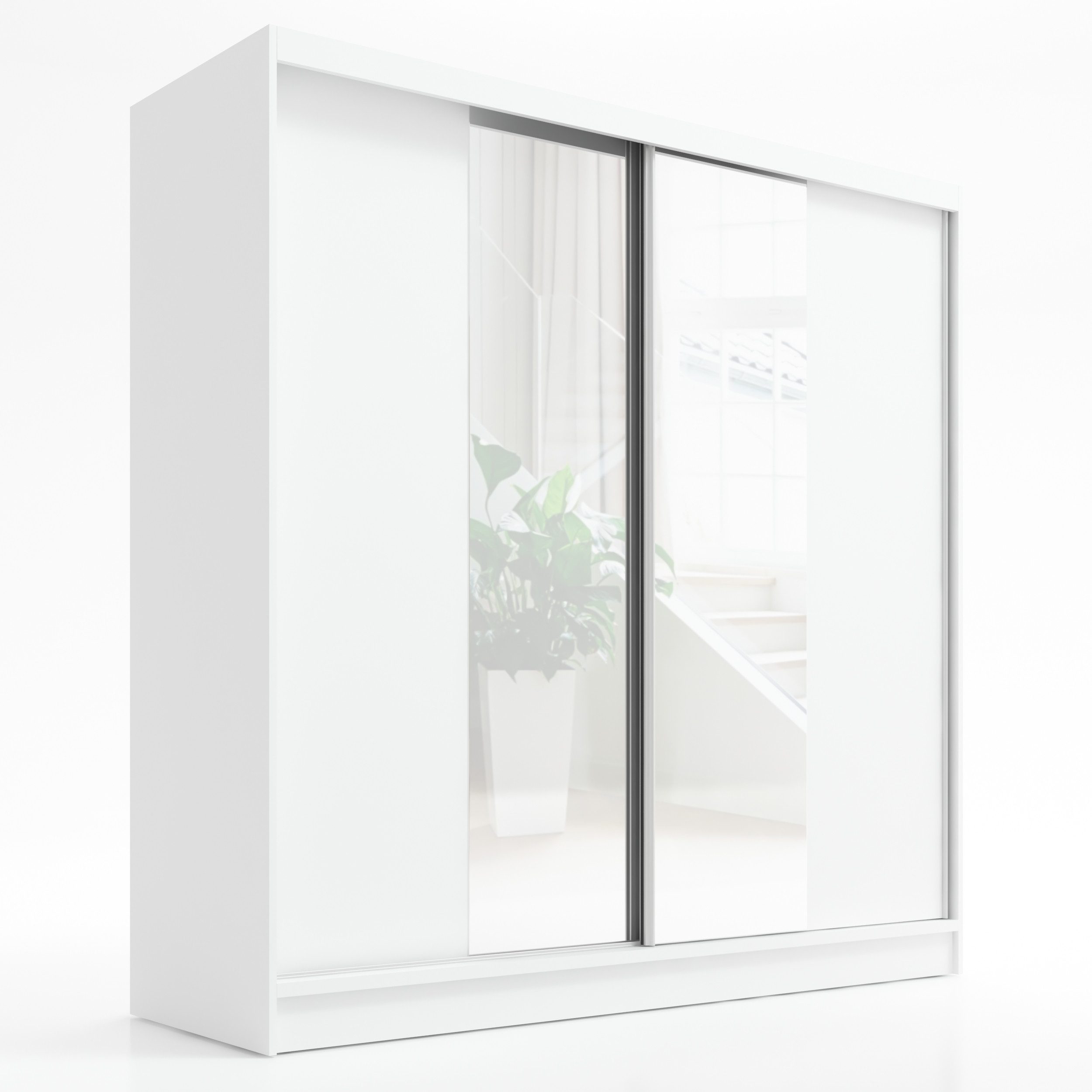 A&J MöbelLand GmbH Schiebetürenschrank SOLO 2-türiger Kleiderschrank mit Spiegel und Kleiderstangen (TOP ANGEBOT! Geräumiger Schrank mit einer Breite von 200 cm und Spiegel, ideal zur Aufbewahrung von Kleidung und Accessoires. TOP PRODUKT! Wählen Sie das