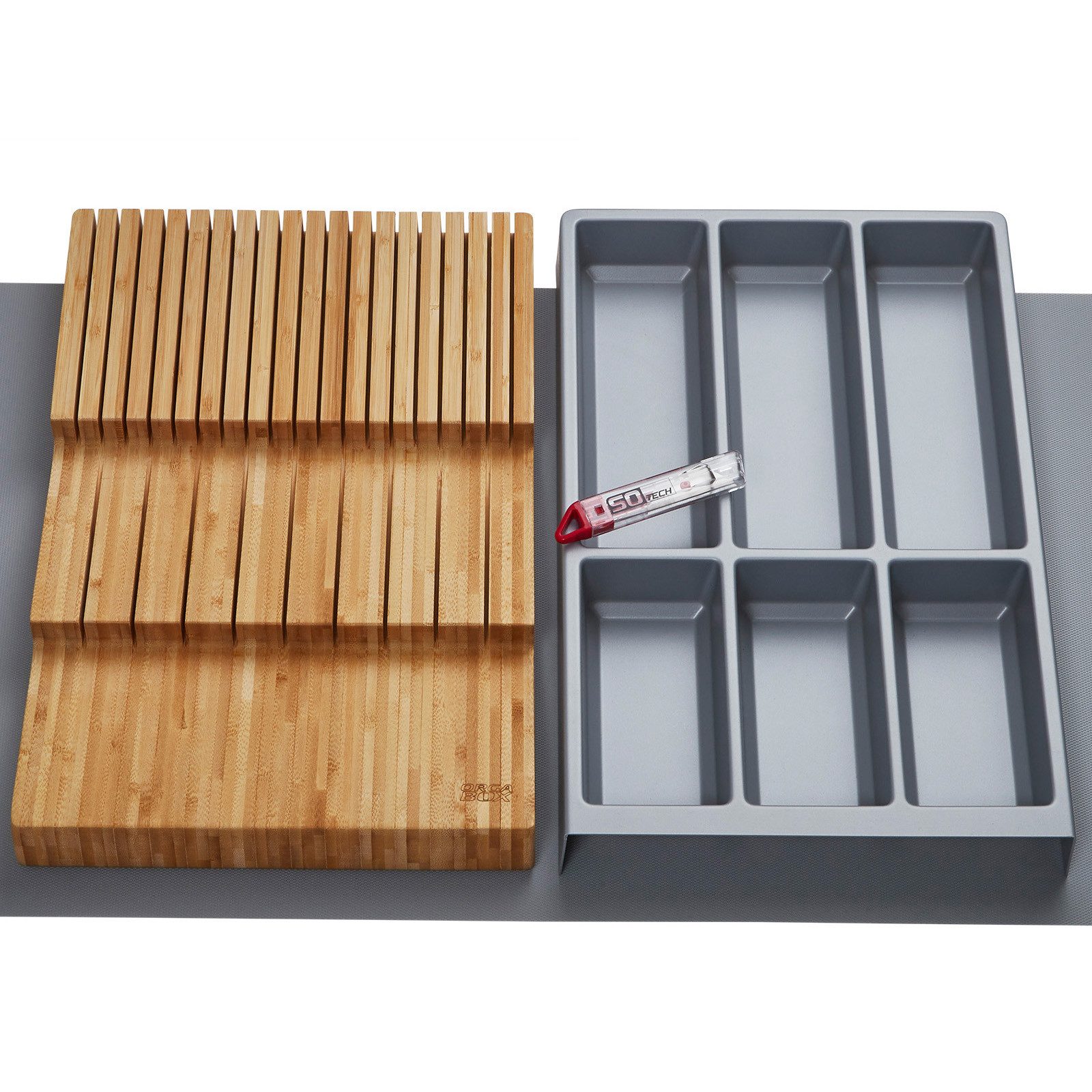 SO-TECH® Schubladeneinsatz ORGA-BOX Vario für 100er Schublade & Antirutschmatte (1 St), SET 8 Silbergrau Besteckeinsatz, Messerhalter