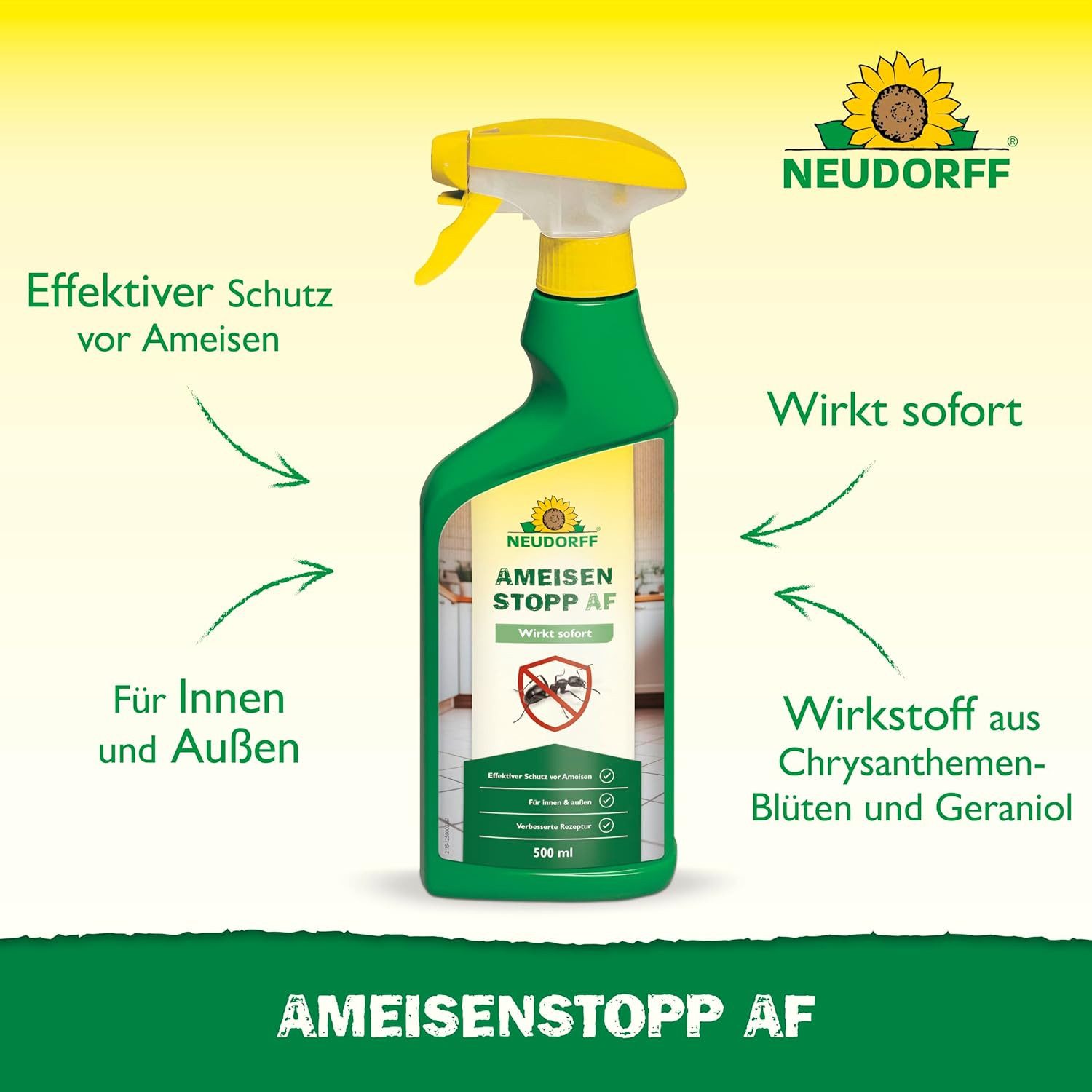 Neudorff Tierabwehrspray Neudorff AmeisenStopp AF Ameisenspray für Innen und Außen, 500 ml, 1-St., wirkt besonders schnell und hält Ameisen zuverlässig fern
