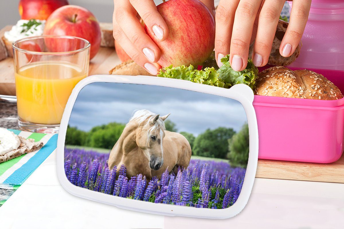 Snackbox, Kinder, Kunststoff, - Blumen Lunchbox Brotdose Brotbox Pferd Mädchen, Erwachsene, Lila, - MuchoWow Kunststoff rosa für (2-tlg),