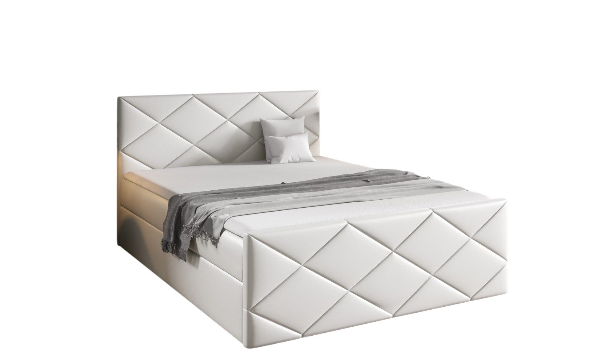 Fun Möbel Boxbett Schlafzimmerbett HENRIK Überlänge (220cm) in Kunstleder (Gepolstertes Kopfteil und Fußteil, Inkl. Bettkasten), Inkl. Topper