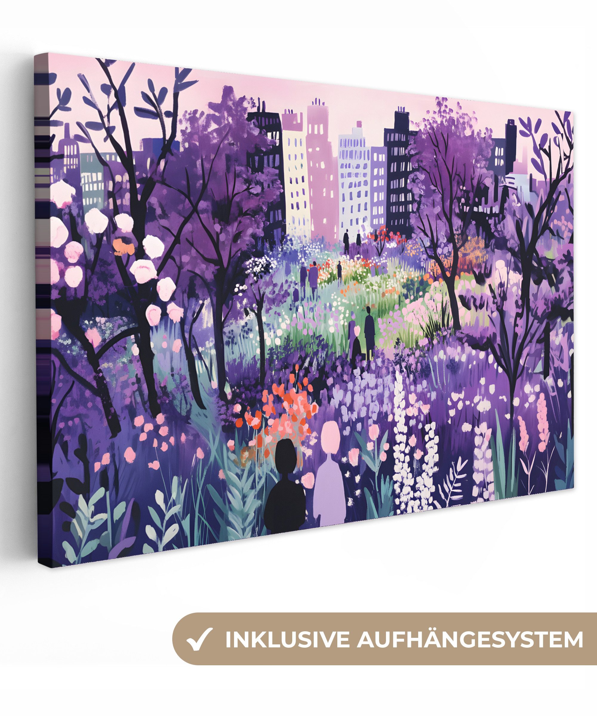 OneMillionCanvasses® Leinwandbild Park - Bäume - Blumen - Gebäude, Fotodruck (1 St), Leinwand Bilder Klein, Wand Dekoration Aesthetic 30x20 cm