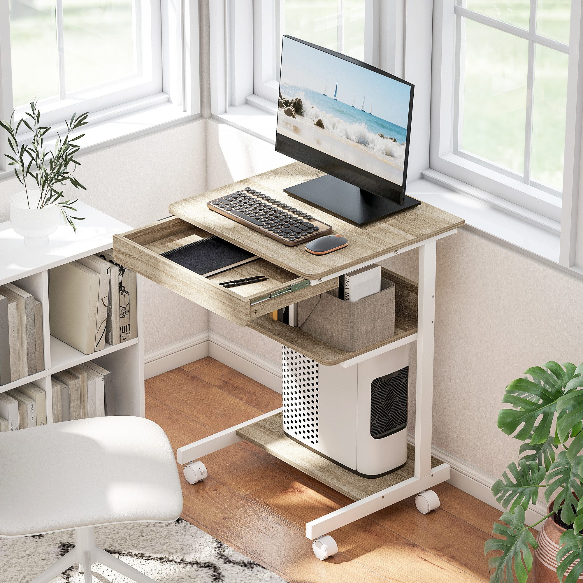 HOMCOM Computertisch Schreibtisch mit Rollen, Schublade günstig online kaufen