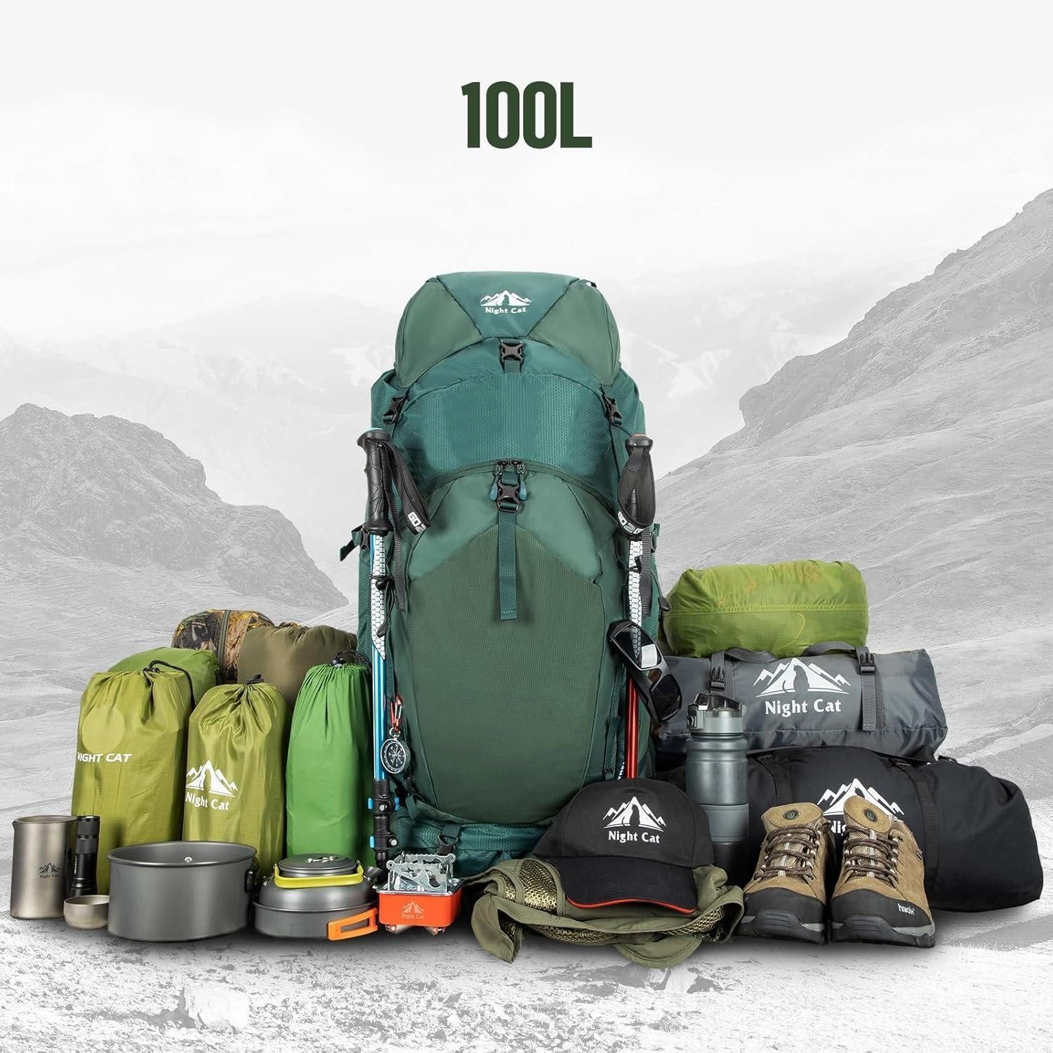 LuxusKollektion Trekkingrucksack Rucksack 50L 100L Trekkingrucksack Herren Damen 100 liter Grün Plus