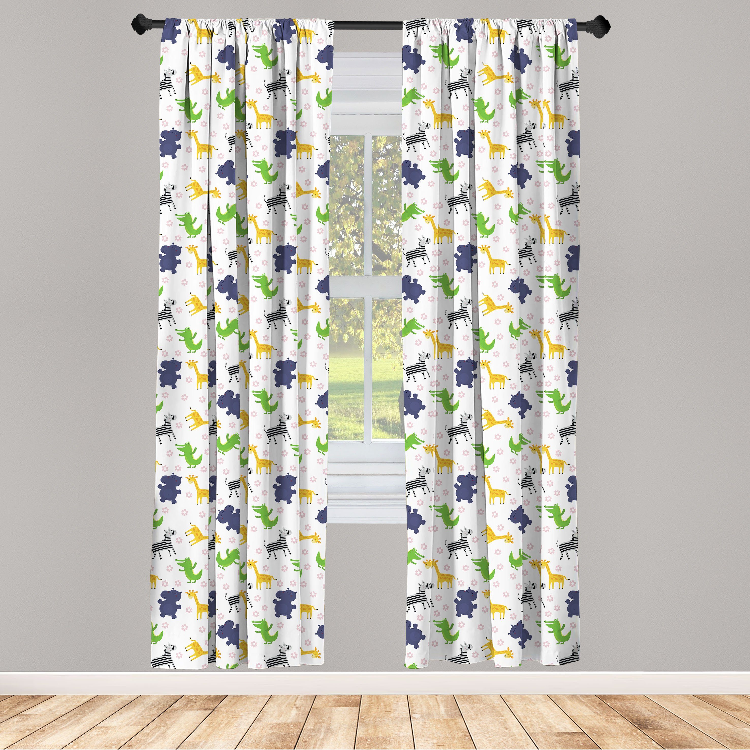 Gardine Vorhang für Wohnzimmer Schlafzimmer Dekor, Abakuhaus, Microfaser, Nilpferd Fröhlich Safari Gänseblümchen