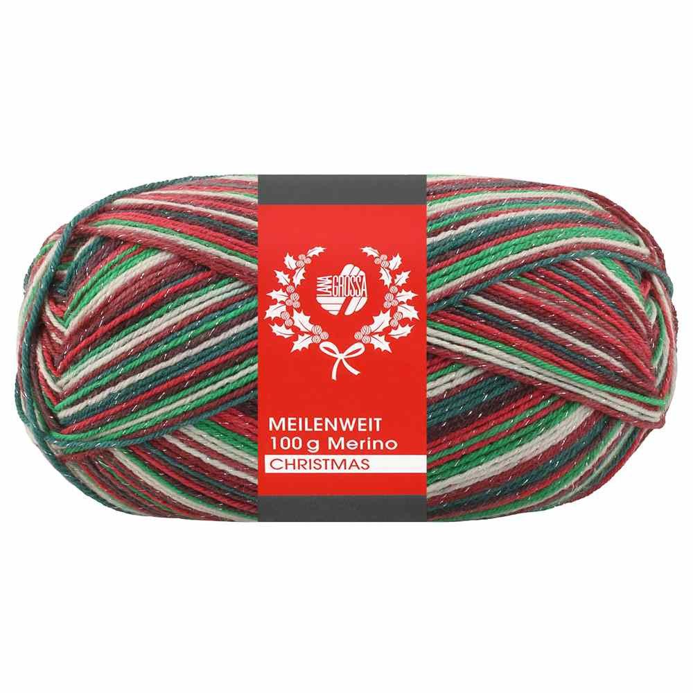 LANA GROSSA MEILENWEIT 100 MERINO CHRISTMAS Häkelwolle, 420 m (100 Gramm), weiche Sockenwolle in Weihnachtsfarben