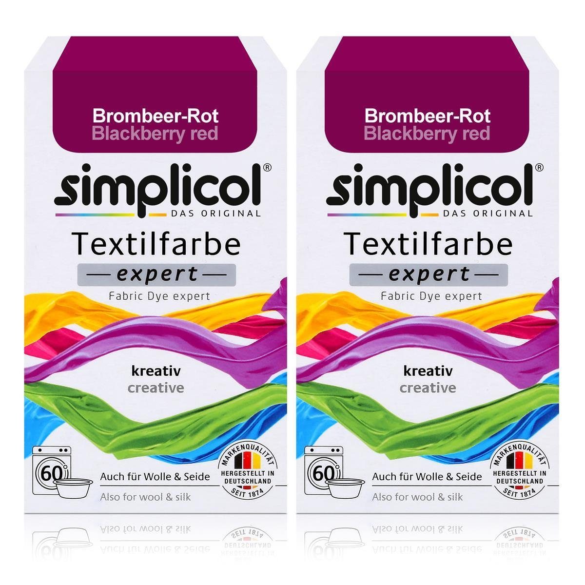 Textilfarbe Simplicol Textilfarbe expert Brombeer-Rot 150g - Farbe zum Färben (2er
