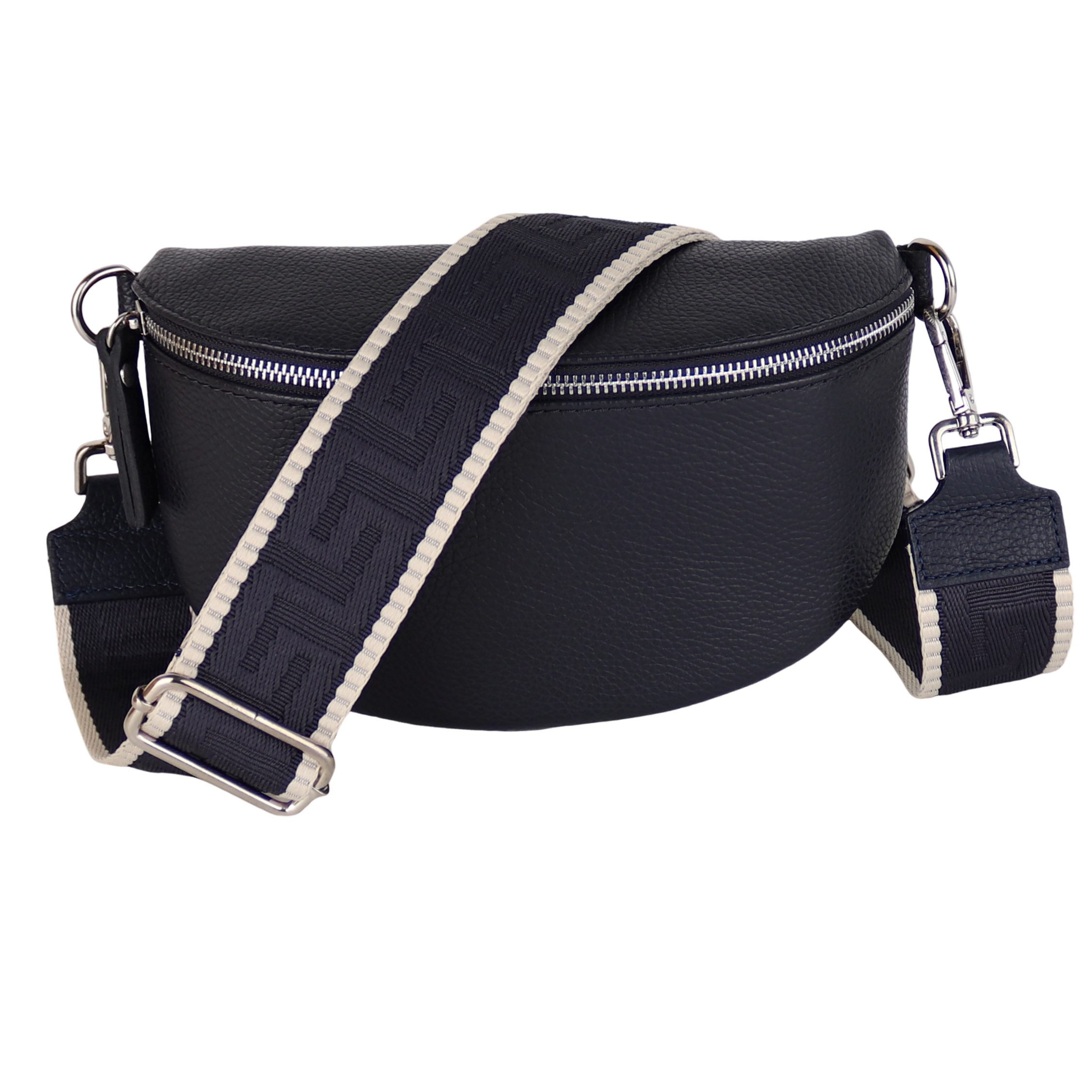 MIRROSI Bauchtasche Damen, Echtleder, Leder, Made in Italy, Umhängetasche, Brusttasche, (Schultertasche für jeden Anlass (1 Tasche & 2 Gurte), 3 Größen auswählbar), Crossbody Bag, Schwarz, gemusterten& verstellbaren Schulterriemen