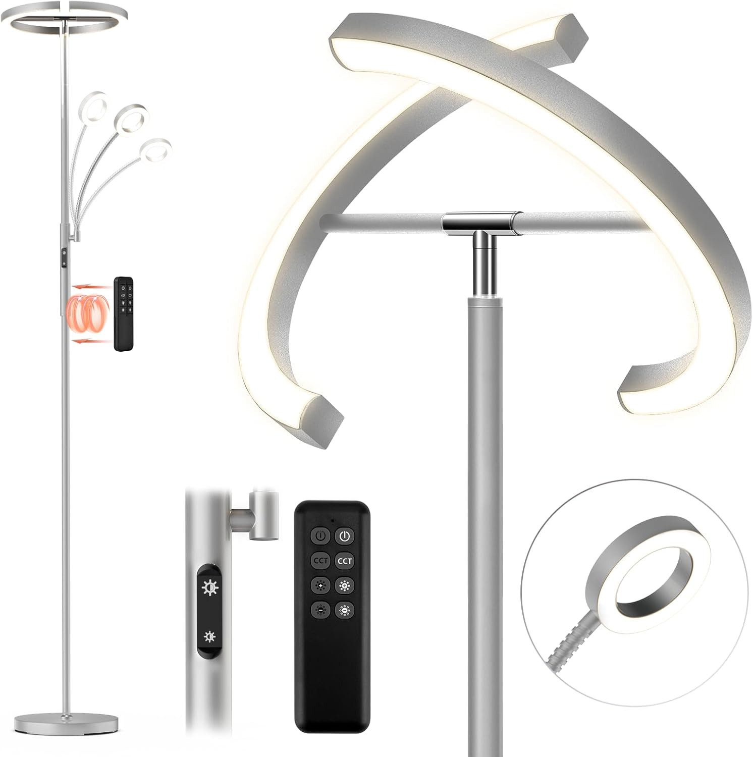 LED Stehlampe LED Stehlampe,3Farbmodi/6000K Standlicht/Fernbedienung+Touch Steuerung