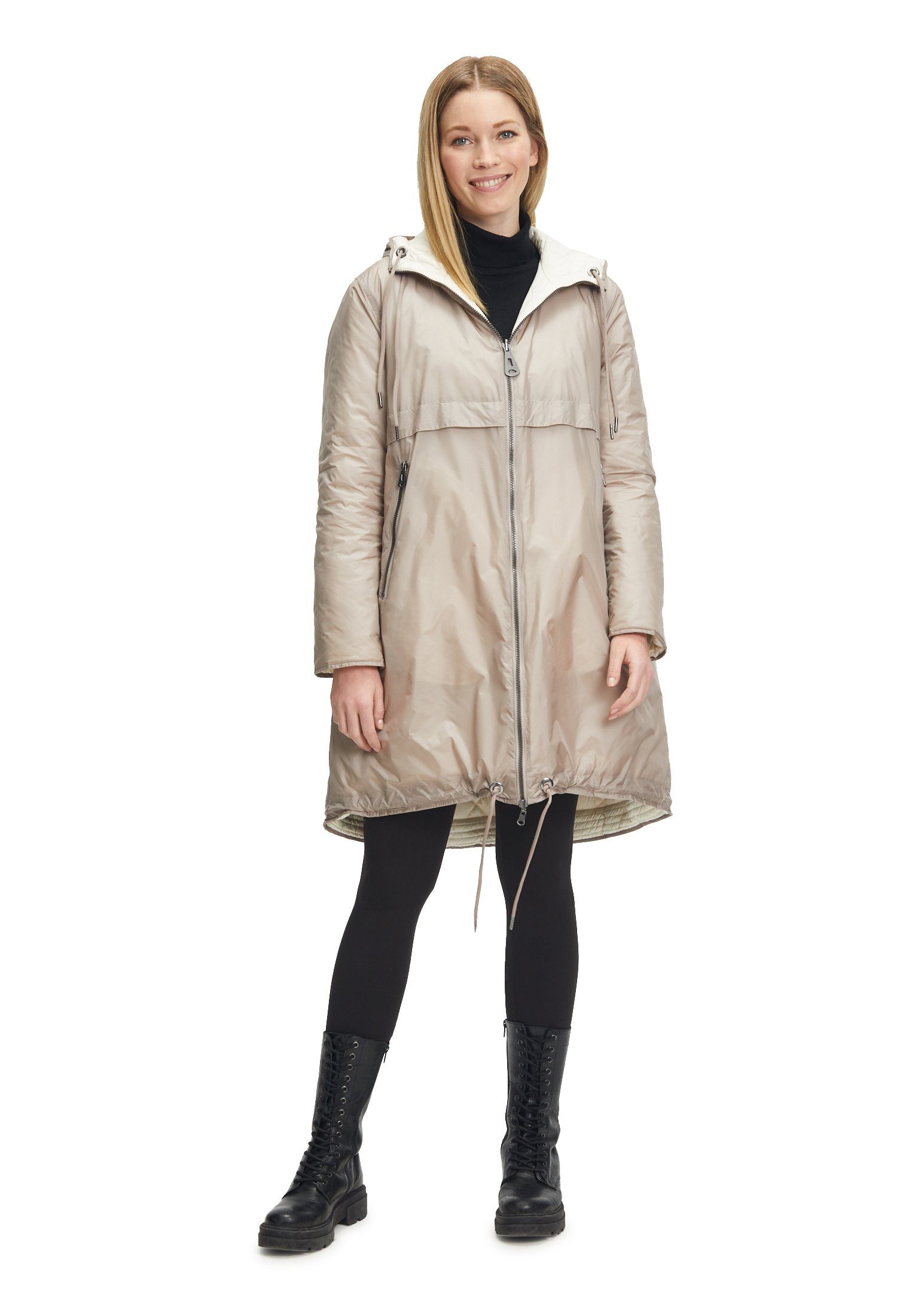 Betty Barclay Steppjacke mit Kapuze Materialmix Pale Taupe