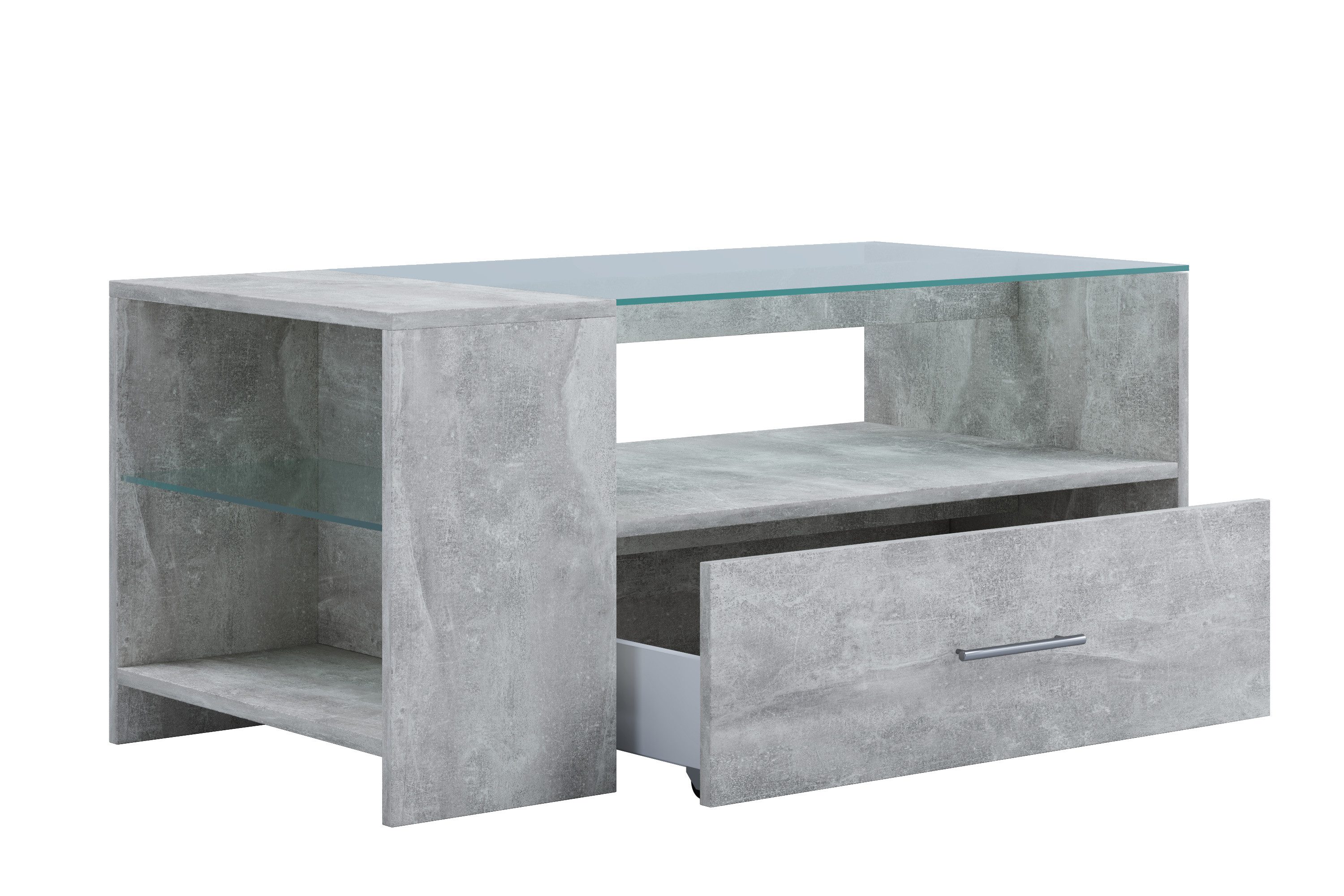 VCM Couchtisch Beistelltisch Wohnzimmer Tindala H. 45 x B. 100 x, Holz Couchtisch mit ESG-Sicherheitsglas