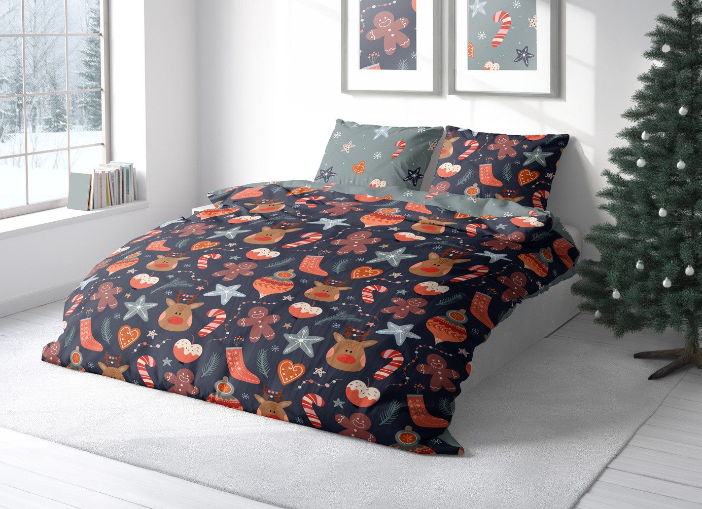texpot Bettwäsche Weihnachten Winter Wendebettwäsche Garnitur, 100% Baumwolle, 2 teilig