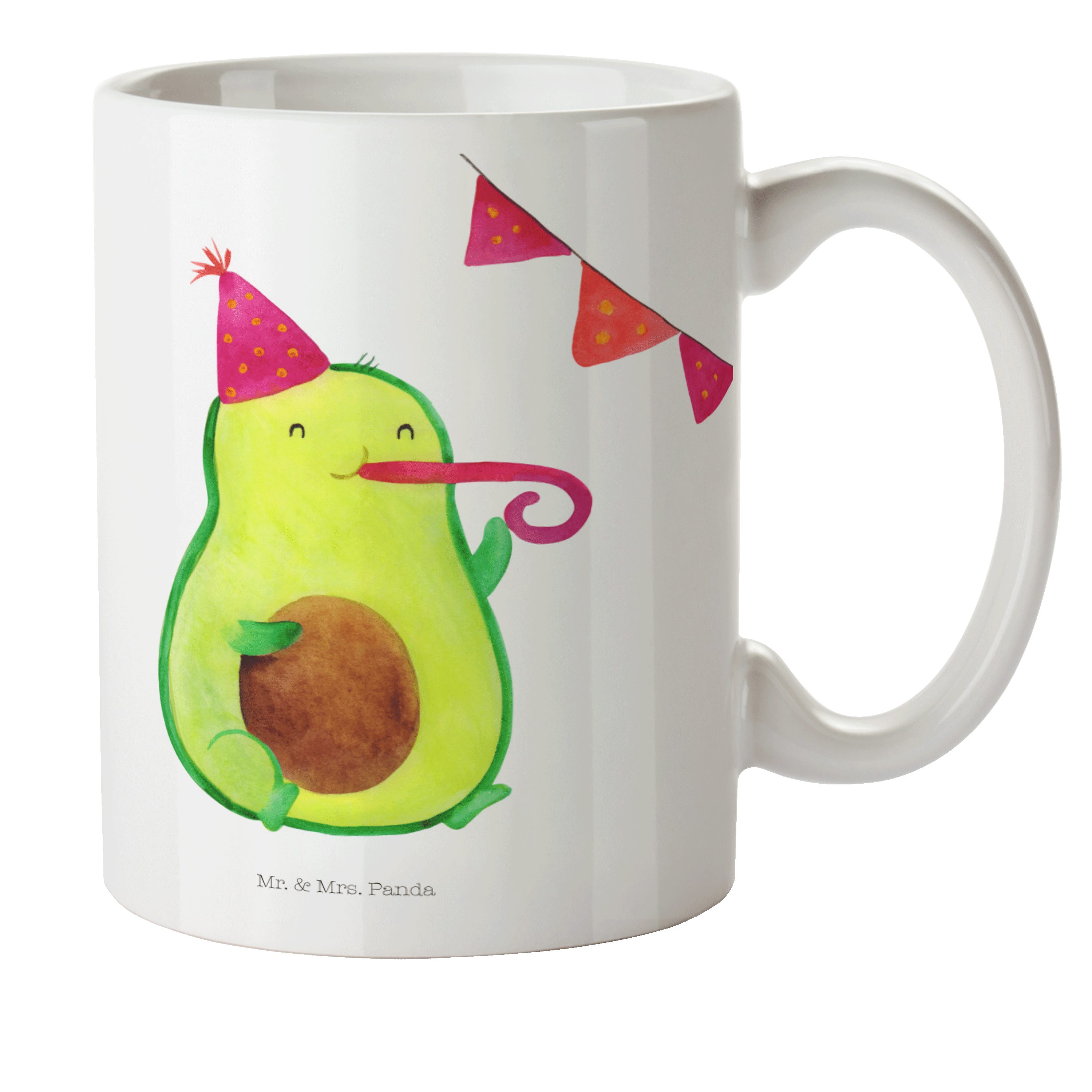 Mr. & Mrs. Panda Kinderbecher Avocado Party Time - Weiß - Geschenk, Kaffeetasse, Glücklich, Kinderb, Kunststoff